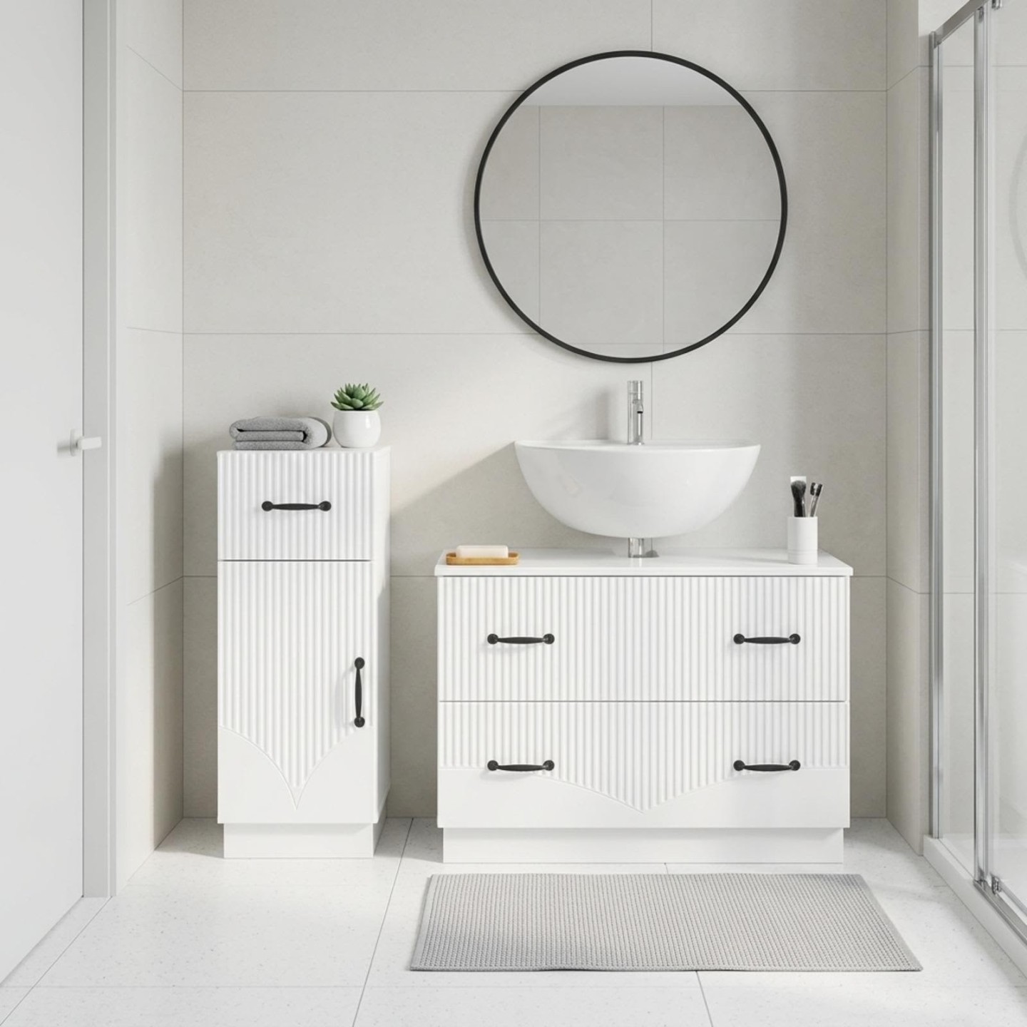 Ensemble de 2 meubles de salle de bain HOORN Blanc brillant