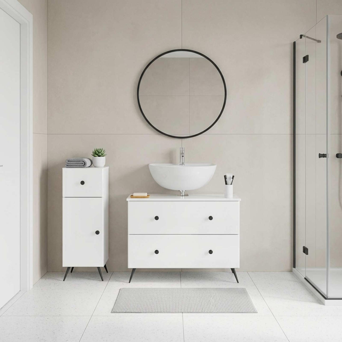 Ensemble de 2 meubles de salle de bain BREDA Blanc brillant