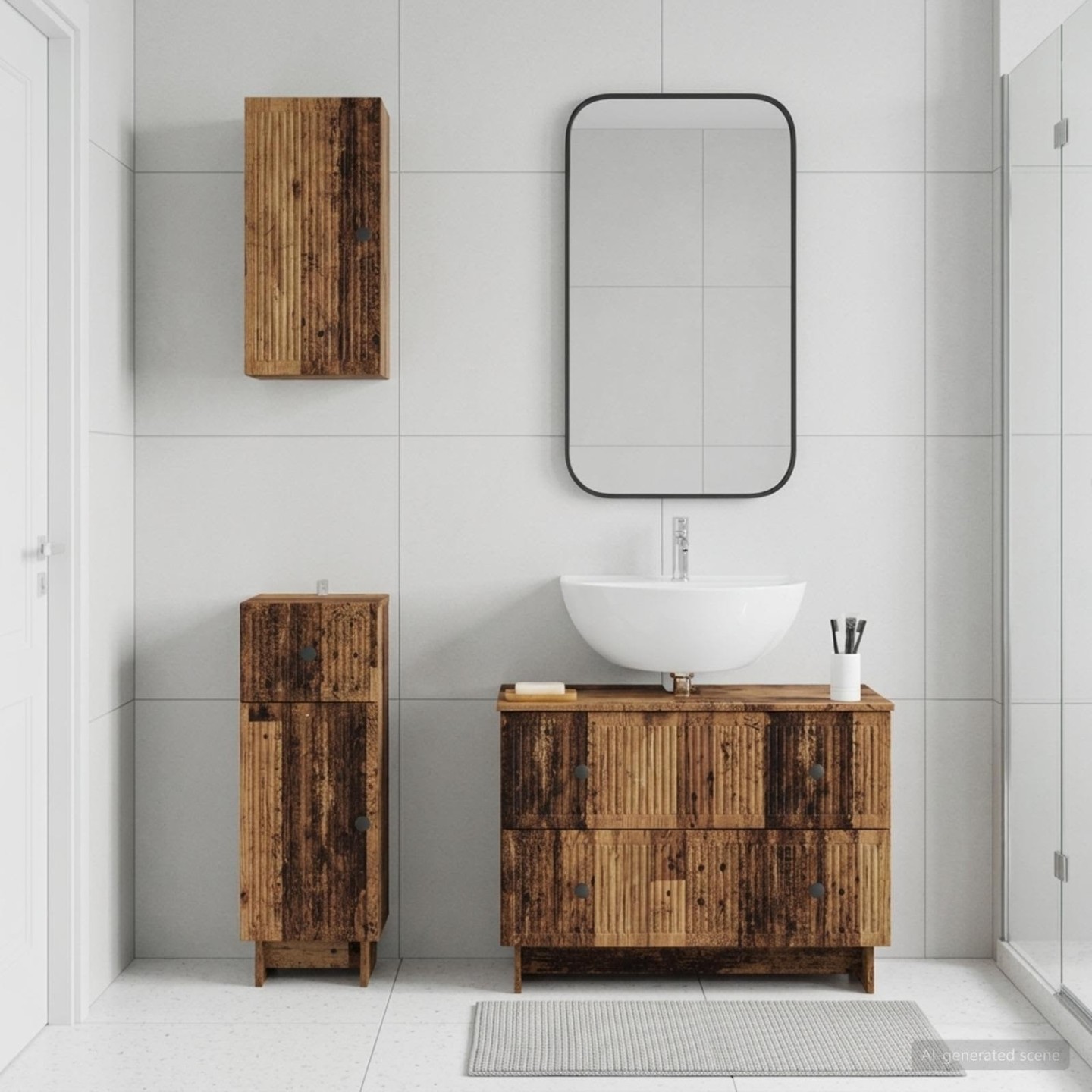 Ensemble de meuble de salle de bain 3 pièces EDE Bois ancien
