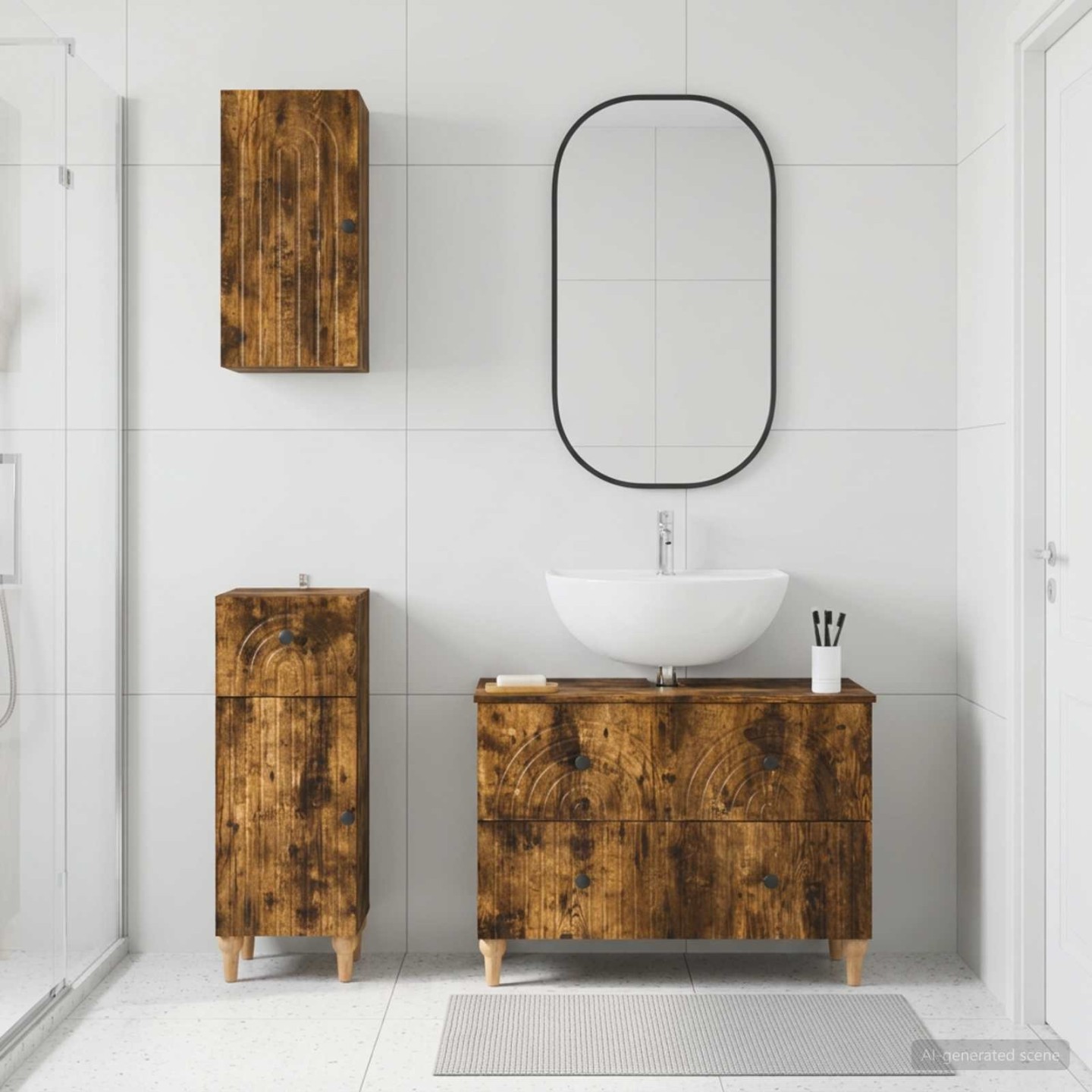 Ensemble de meuble de salle de bain 3 pièces ALKMAAR Chêne fumé