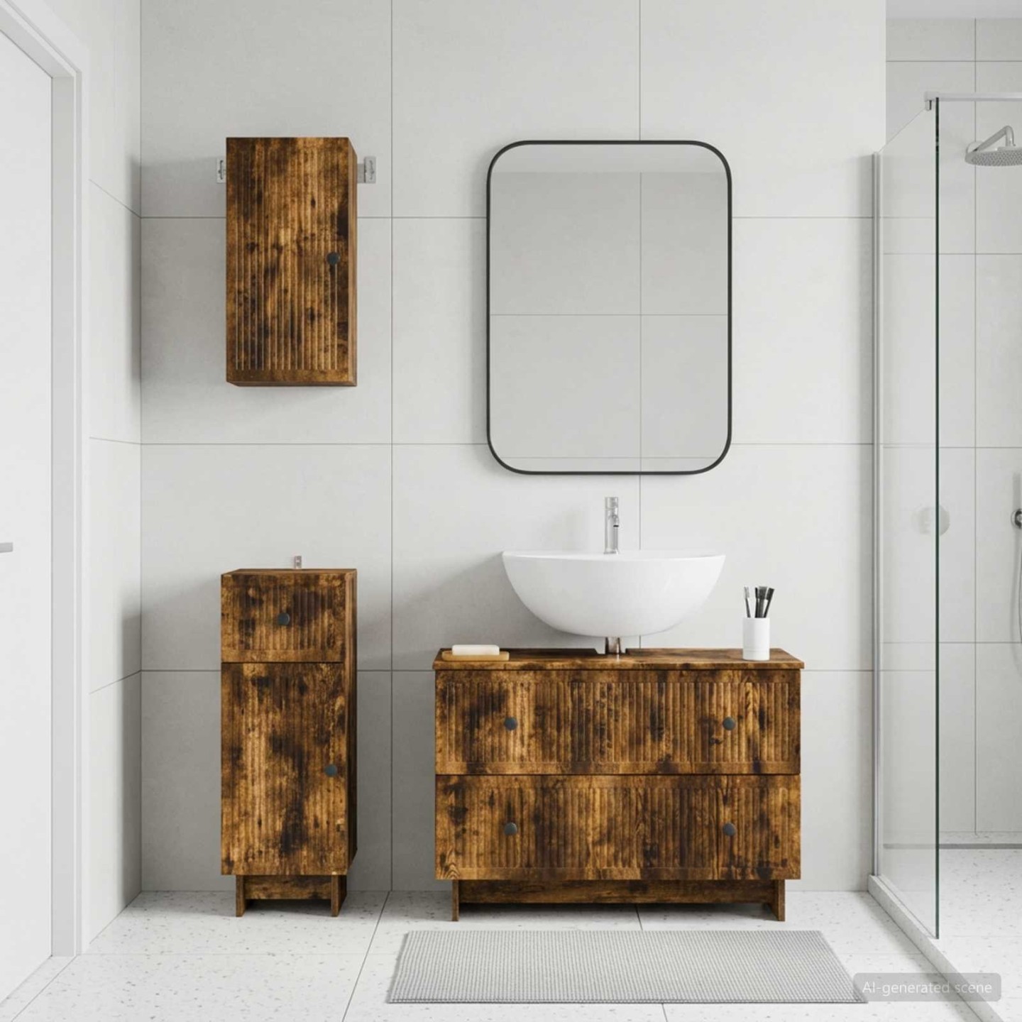 Ensemble de meuble de salle de bain 3 pièces EDE Chêne fumé