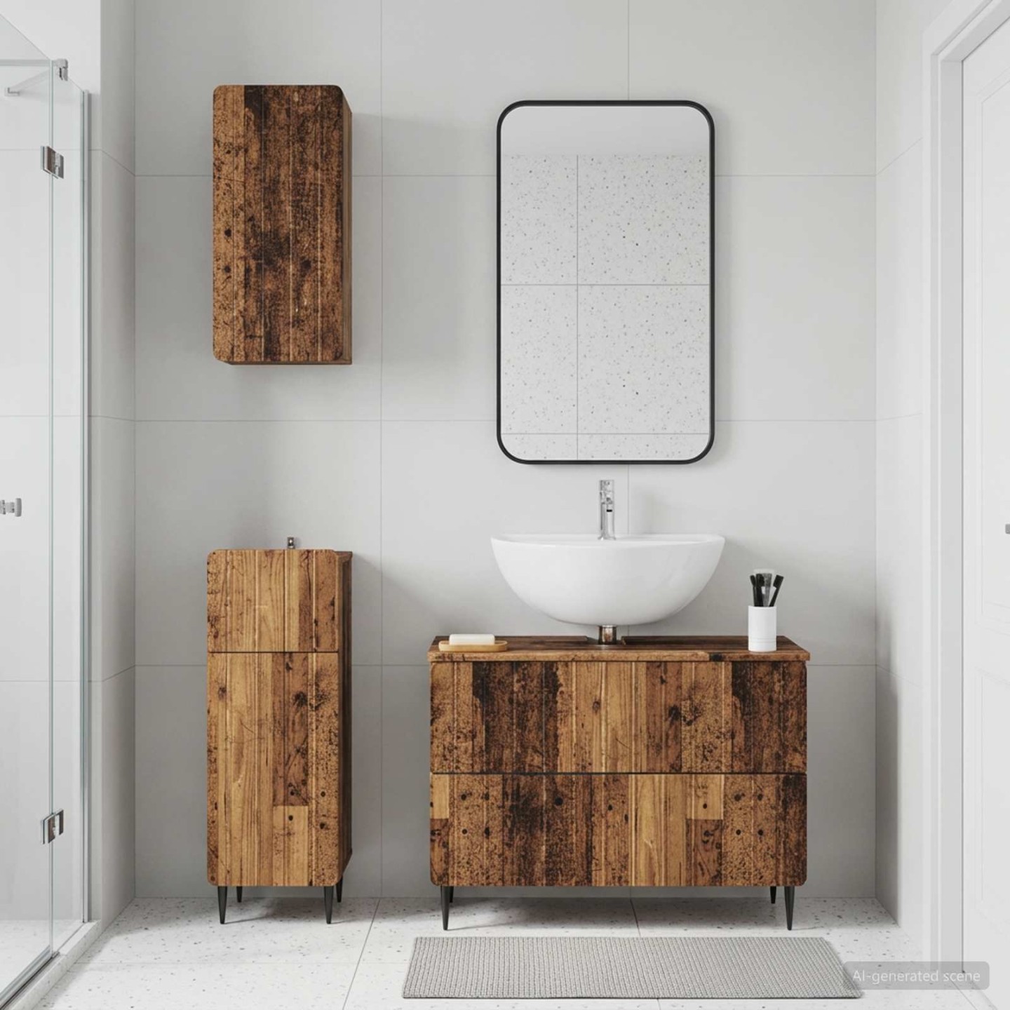 Ensemble de meuble de salle de bain 3 pièces ZWOLLE Bois ancien