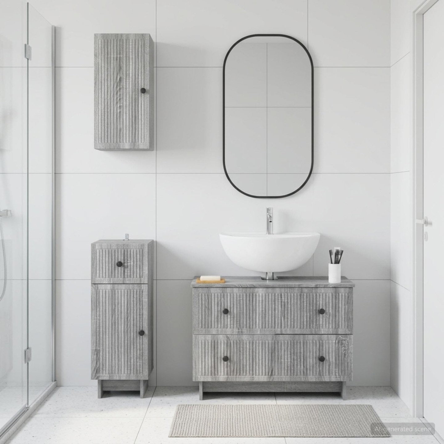 Ensemble de meuble de salle de bain 3 pièces EDE Sonoma gris
