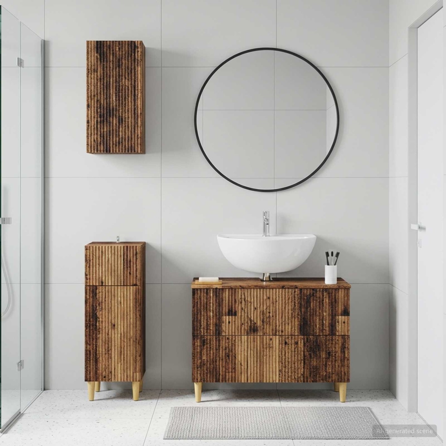 Ensemble de meuble de salle de bain 3 pièces ARNHEM Bois ancien