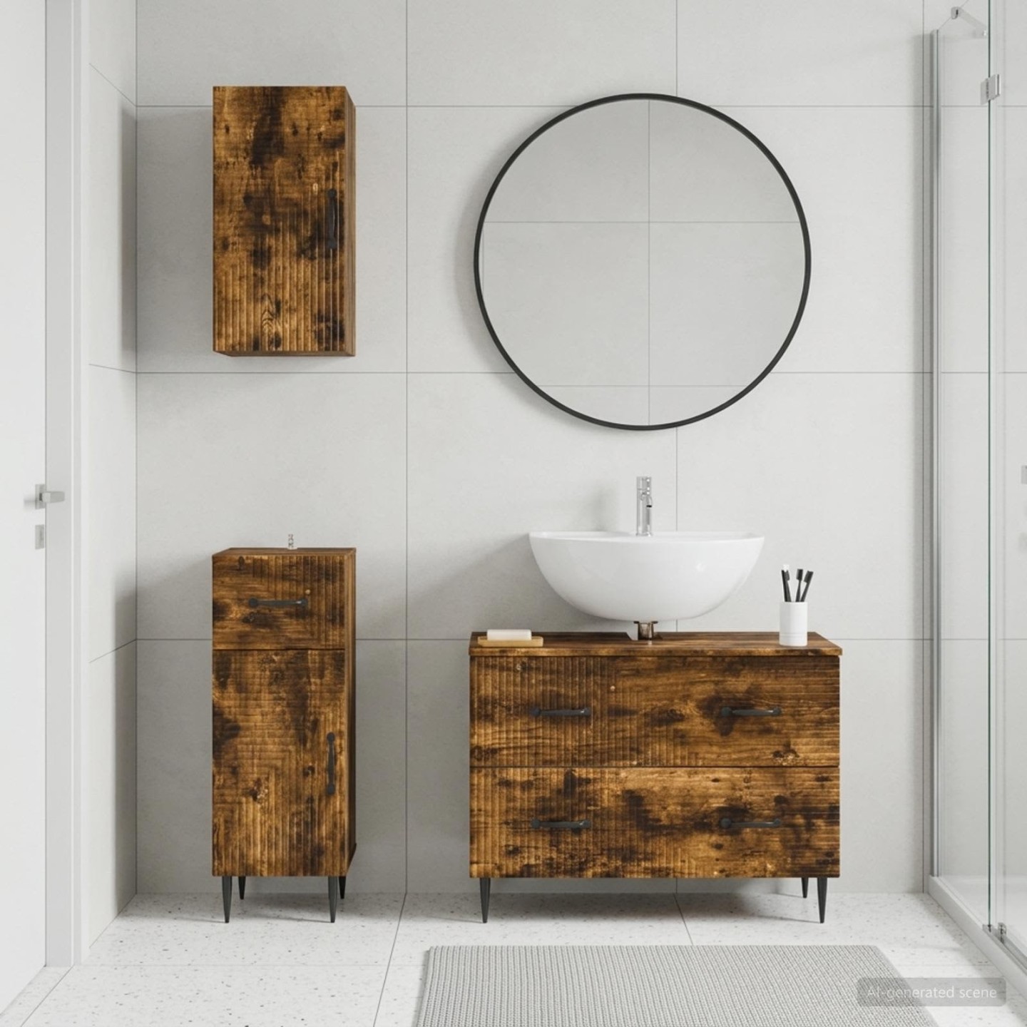 Ensemble de meuble de salle de bain 3 pièces HAARLEM Chêne fumé