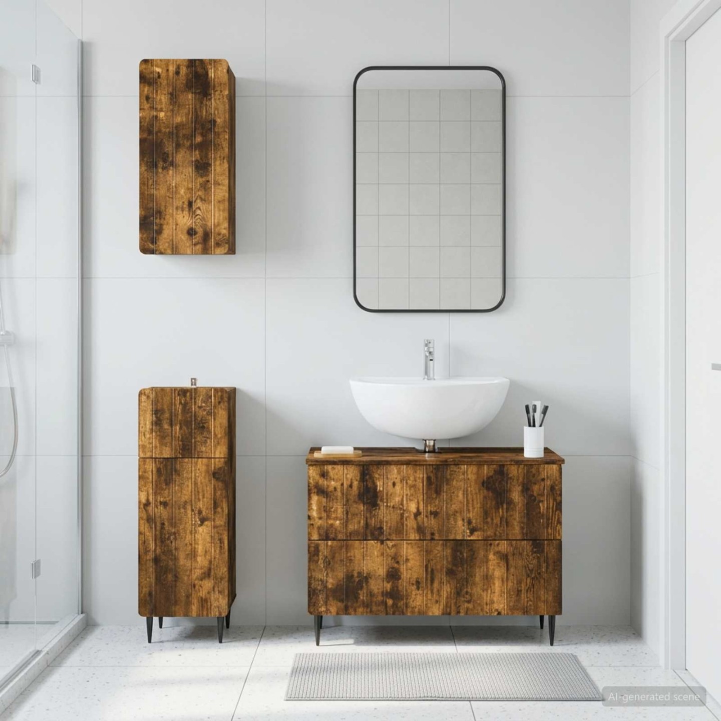 Ensemble de meuble de salle de bain 3 pièces ZWOLLE Chêne fumé