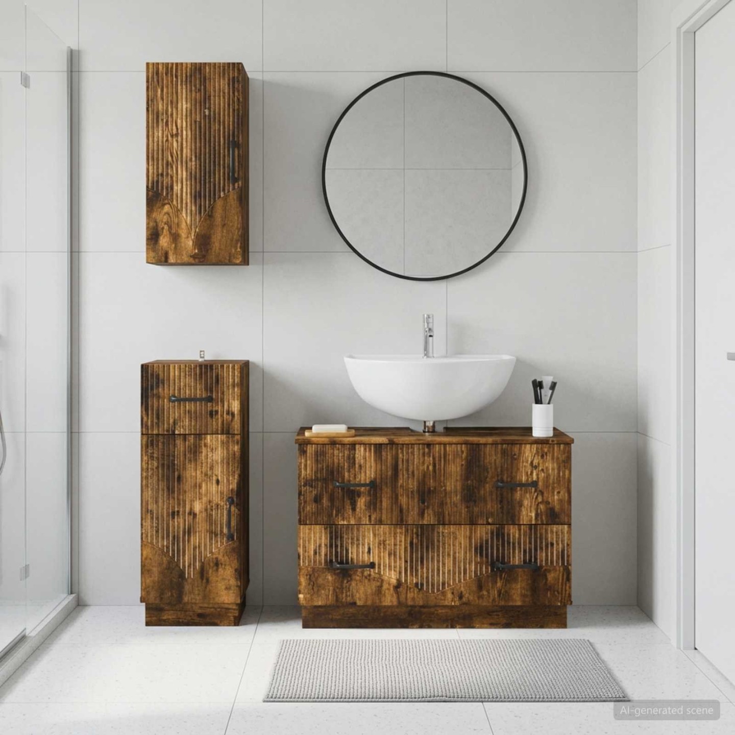 Ensemble de meuble de salle de bain 3 pièces HOORN Chêne fumé