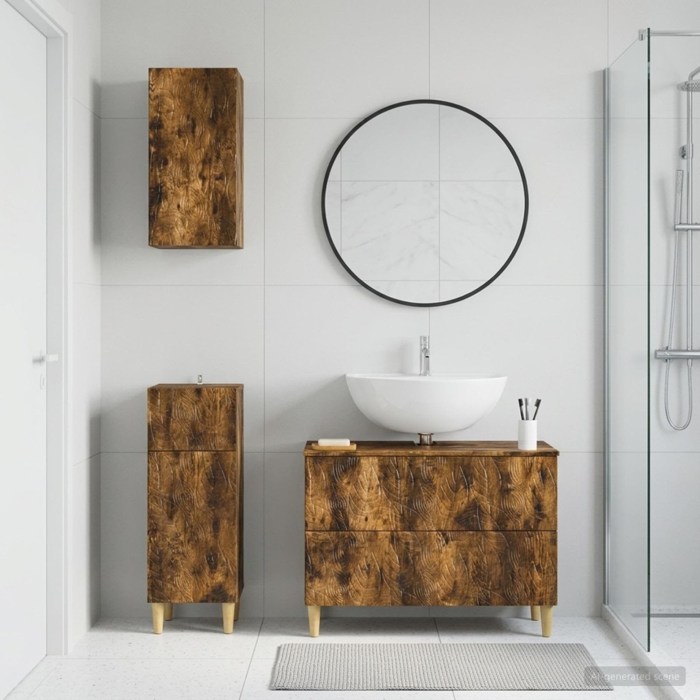 Ensemble de meuble de salle de bain 3 pièces DELFT Chêne fumé