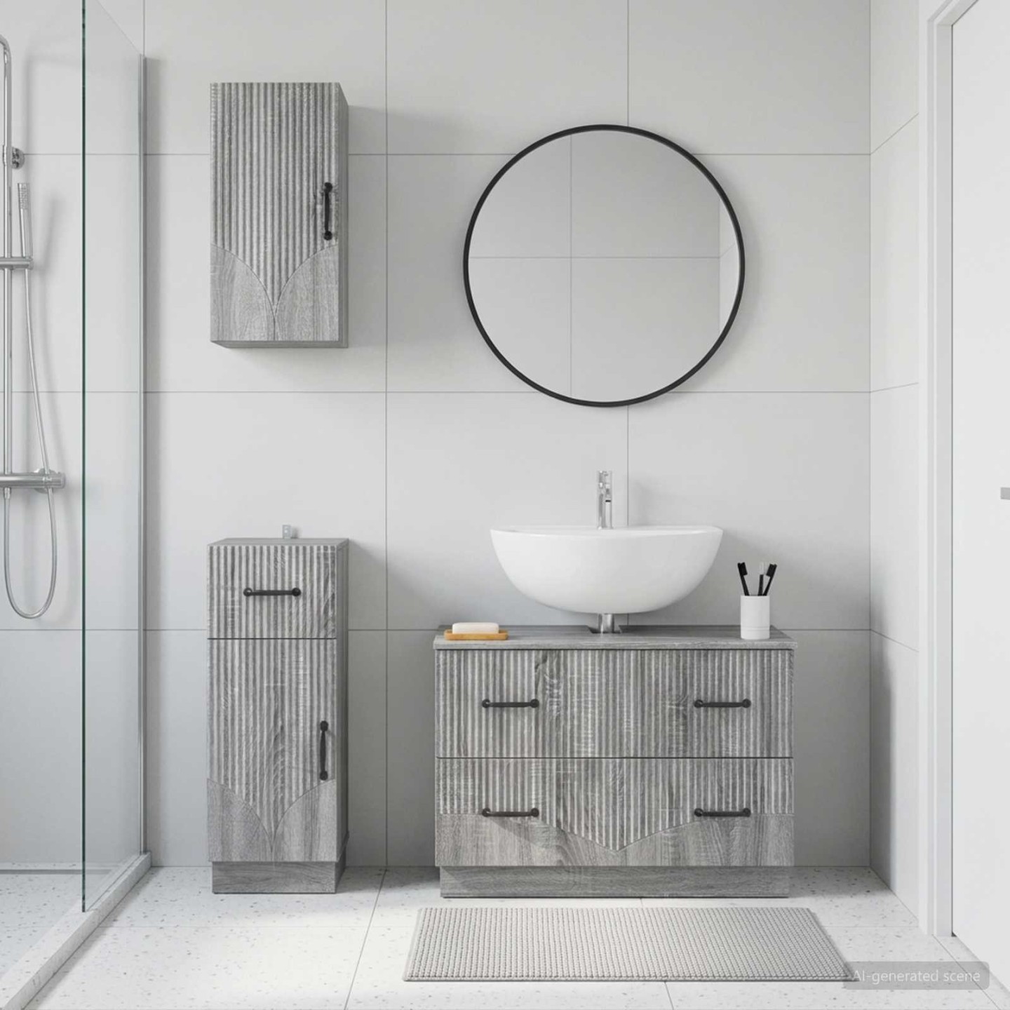 Ensemble de meuble de salle de bain 3 pièces HOORN Sonoma gris