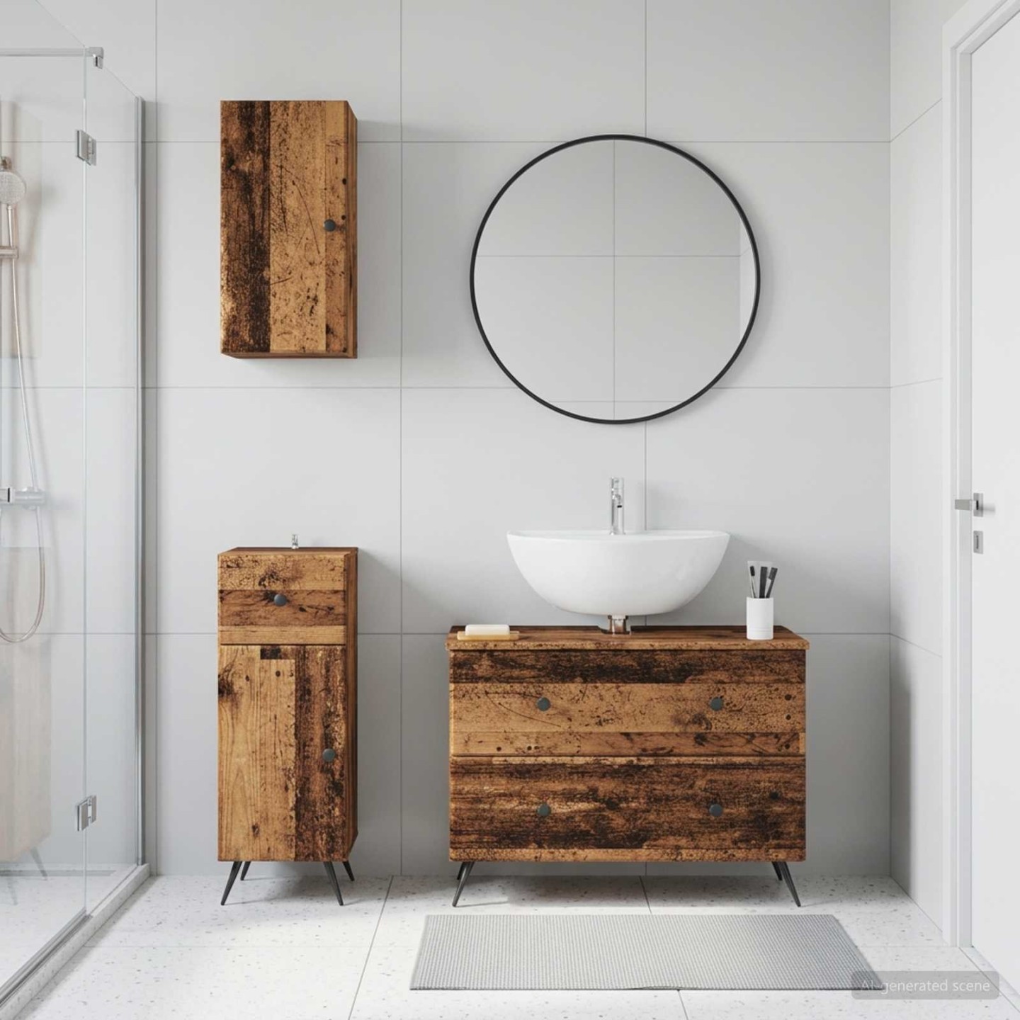 Ensemble de meuble de salle de bain 3 pièces BREDA Bois ancien