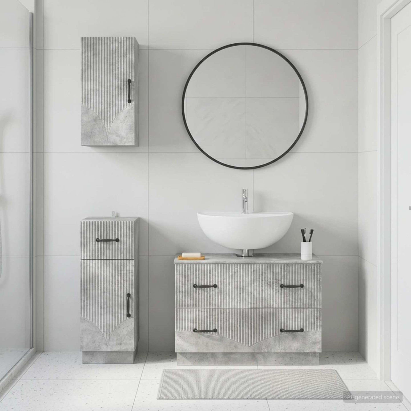Ensemble de meuble de salle de bain 3 pièces HOORN Gris béton