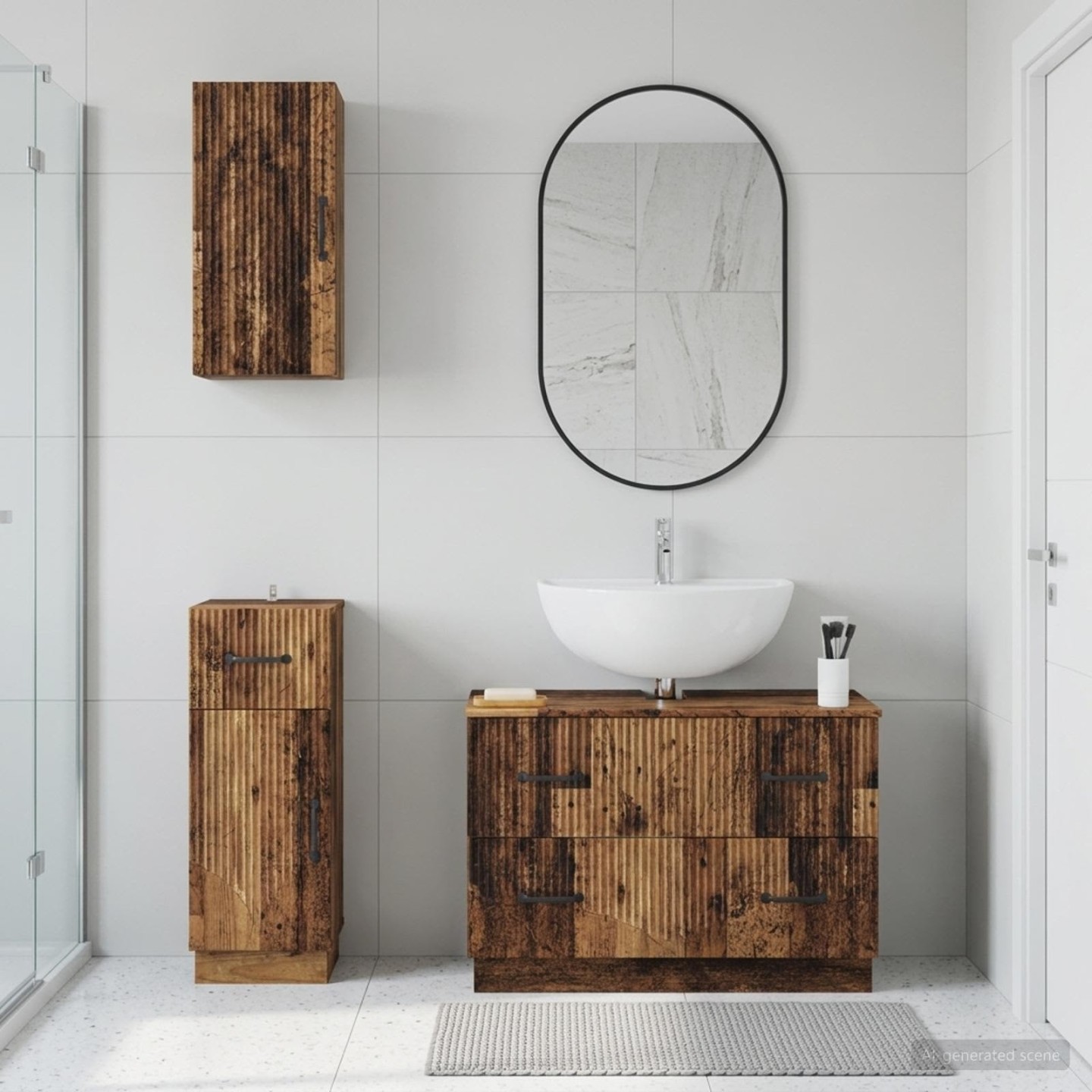 Ensemble de meuble de salle de bain 3 pièces HOORN Bois ancien