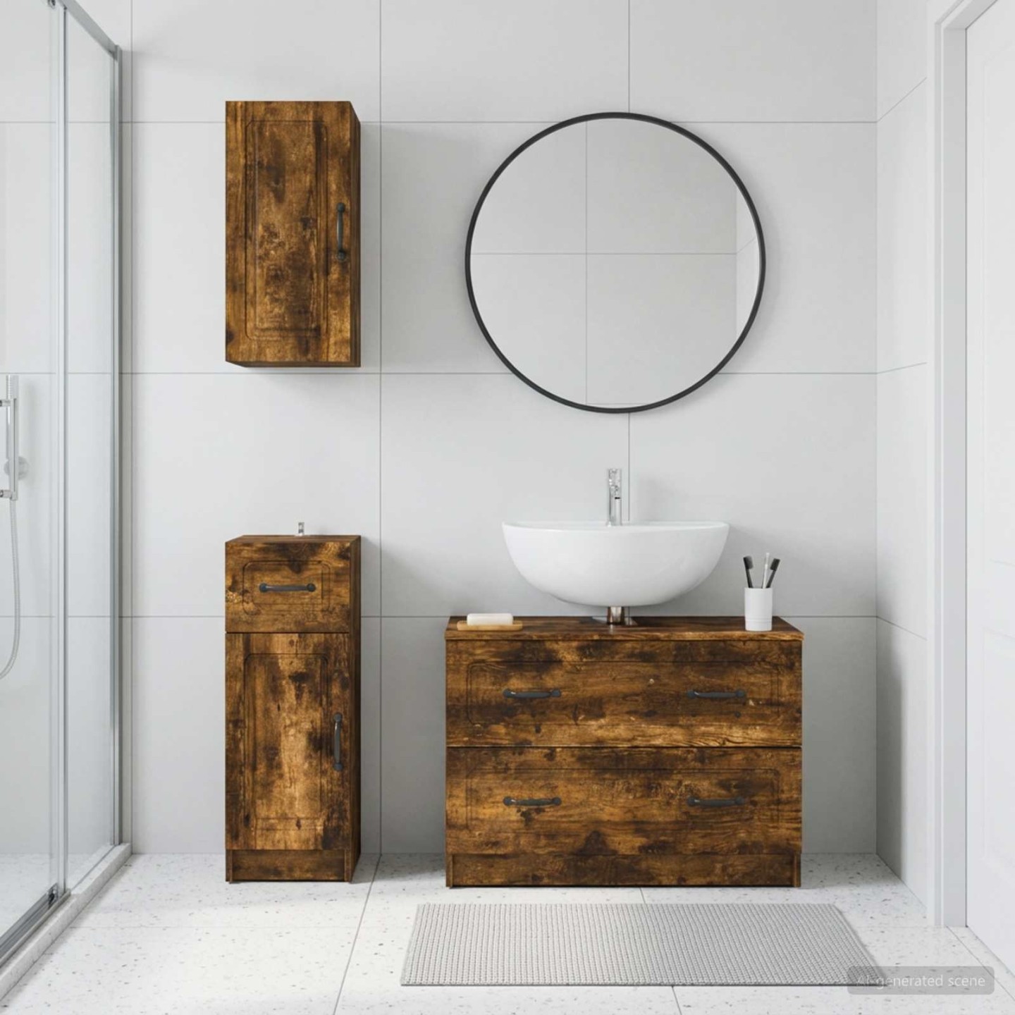 Ensemble de meuble de salle de bain 3 pièces UTRECHT Chêne fumé
