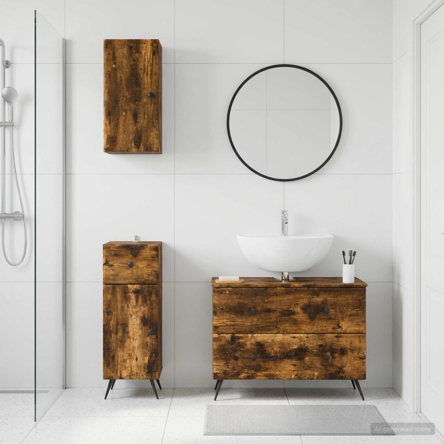 Ensemble de meuble de salle de bain 3 pièces BREDA Chêne fumé