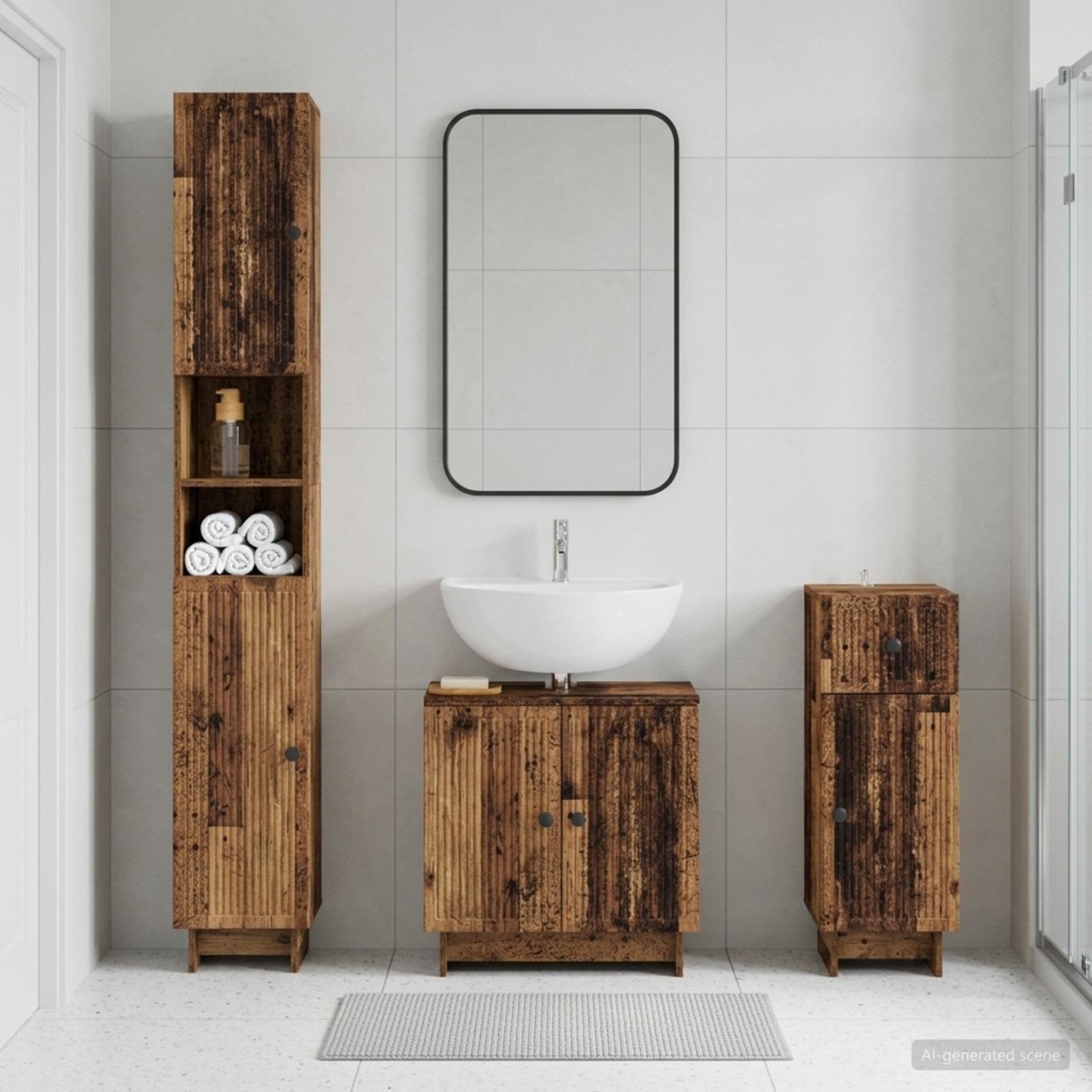 Ensemble de meuble de salle de bain 3 pièces EDE Bois ancien