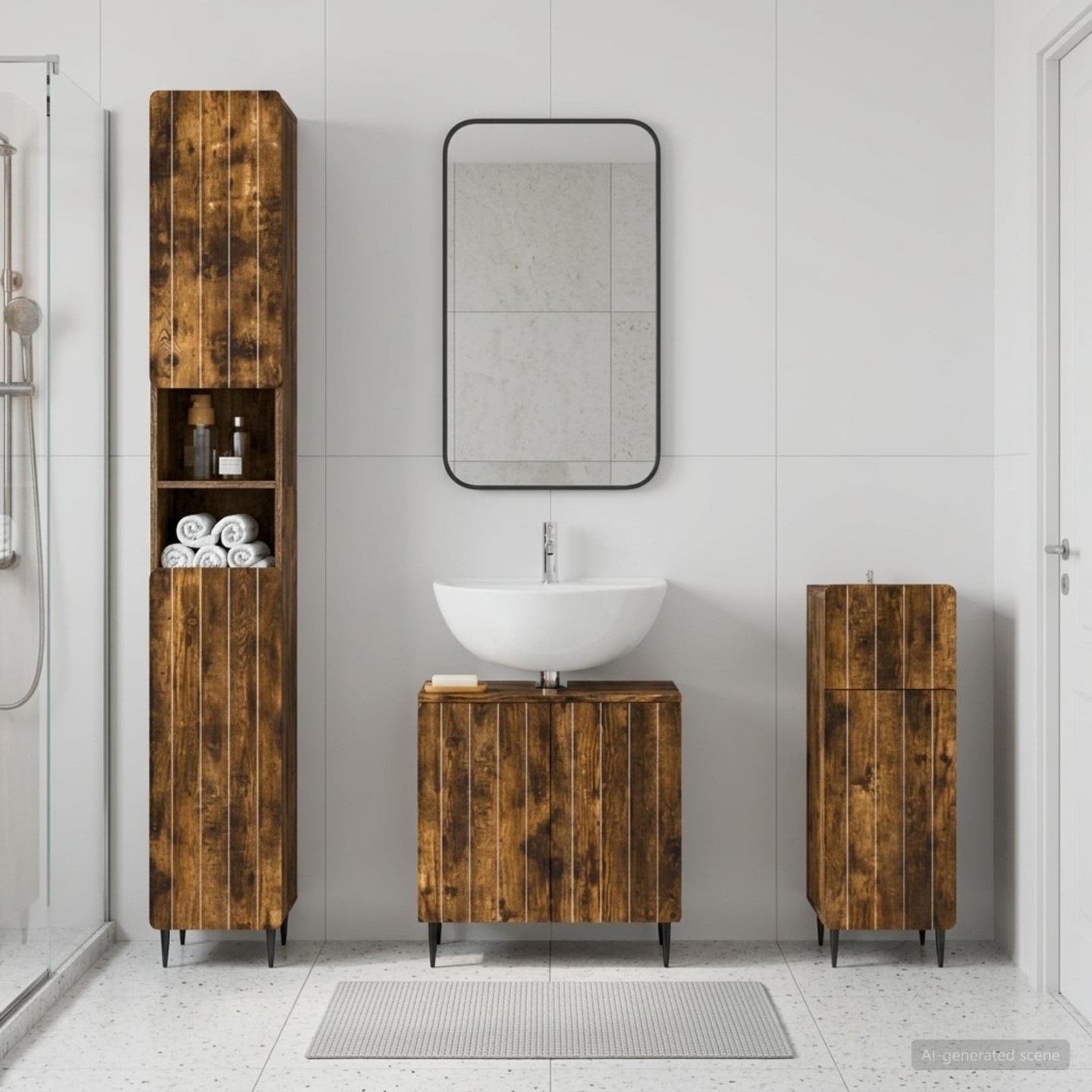 Ensemble de meuble de salle de bain 3 pièces ZWOLLE Chêne fumé