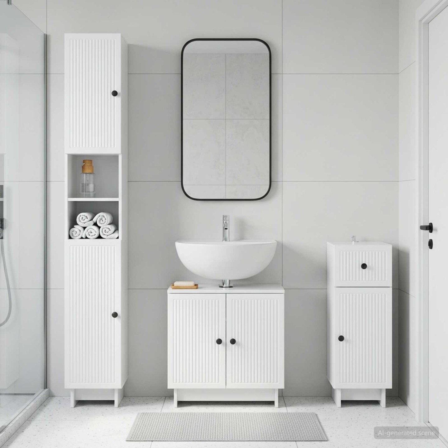 Ensemble de meuble de salle de bain 3 pièces EDE Blanc brillant