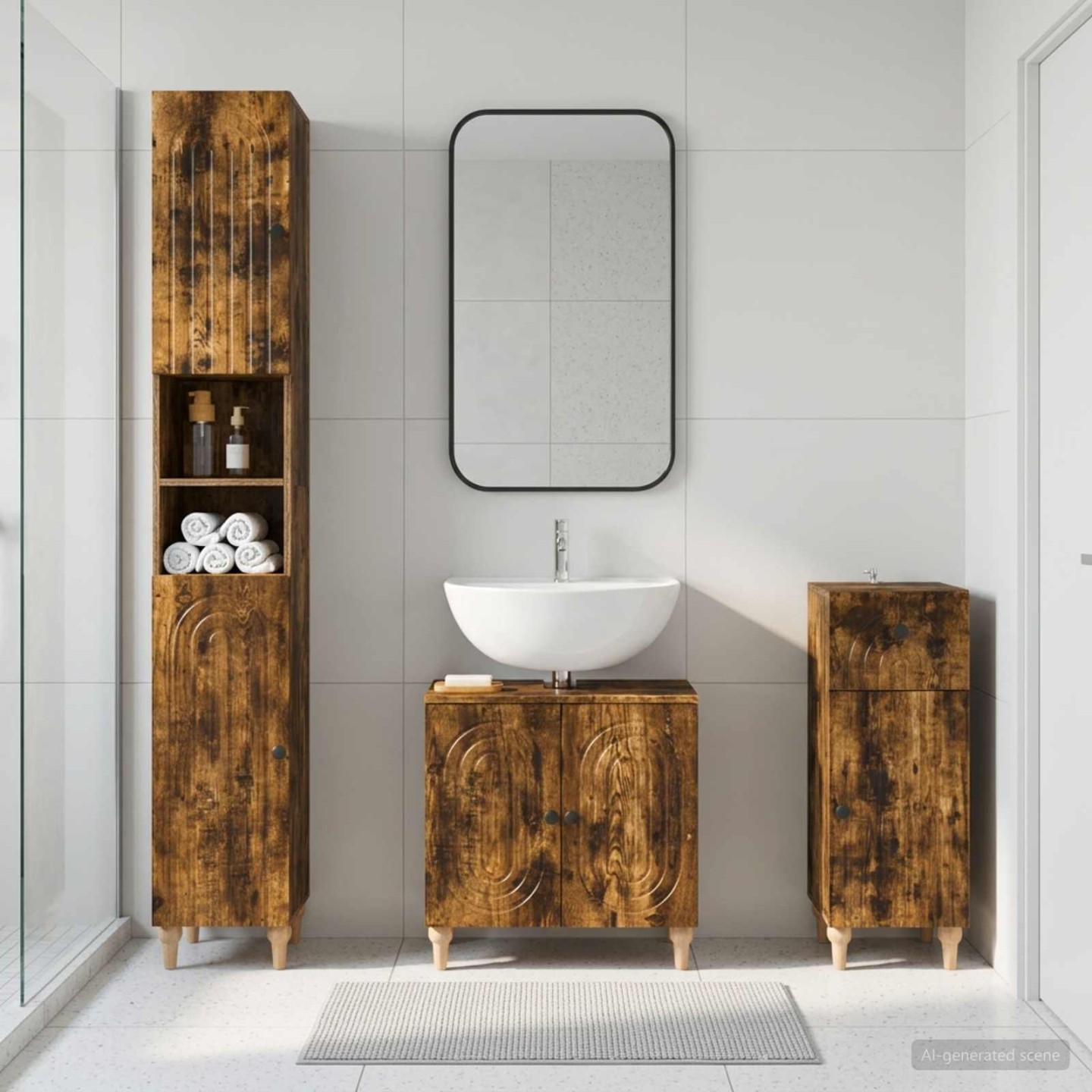 Ensemble de meuble de salle de bain 3 pièces ALKMAAR Chêne fumé