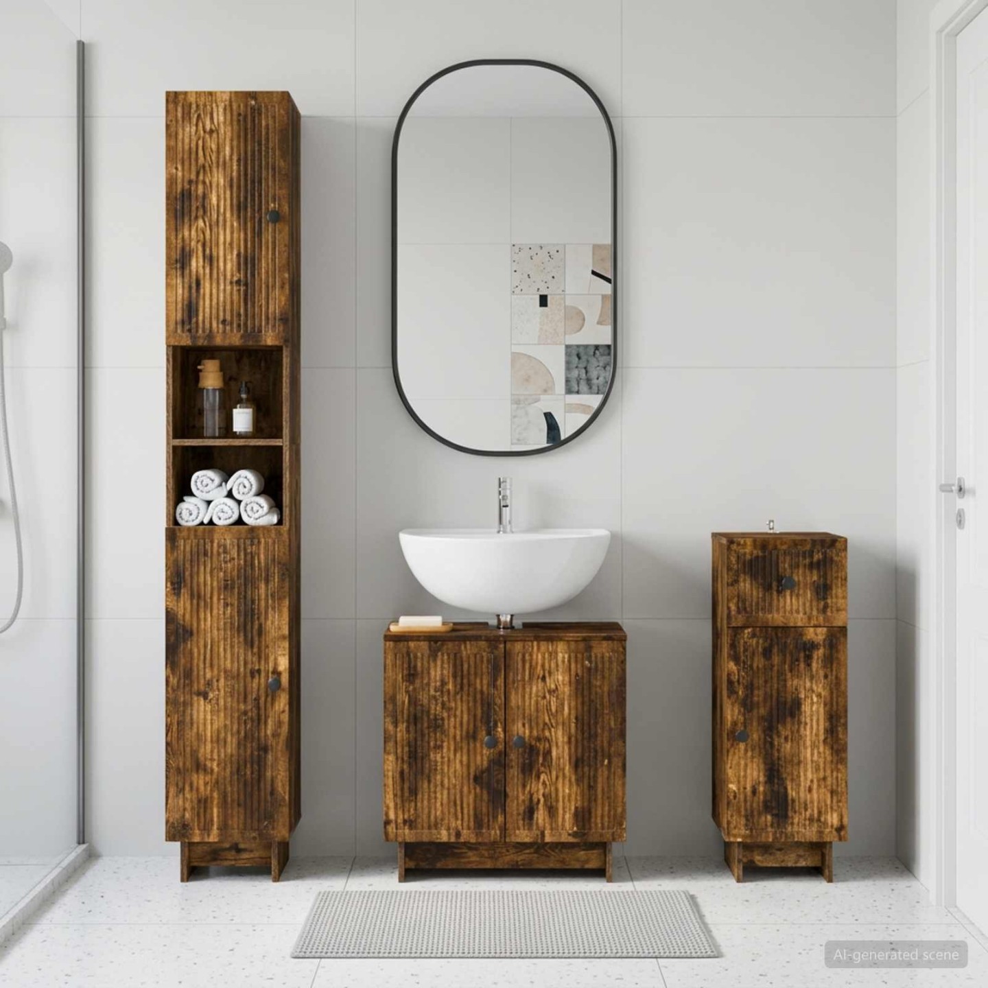 Ensemble de meuble de salle de bain 3 pièces EDE Chêne fumé