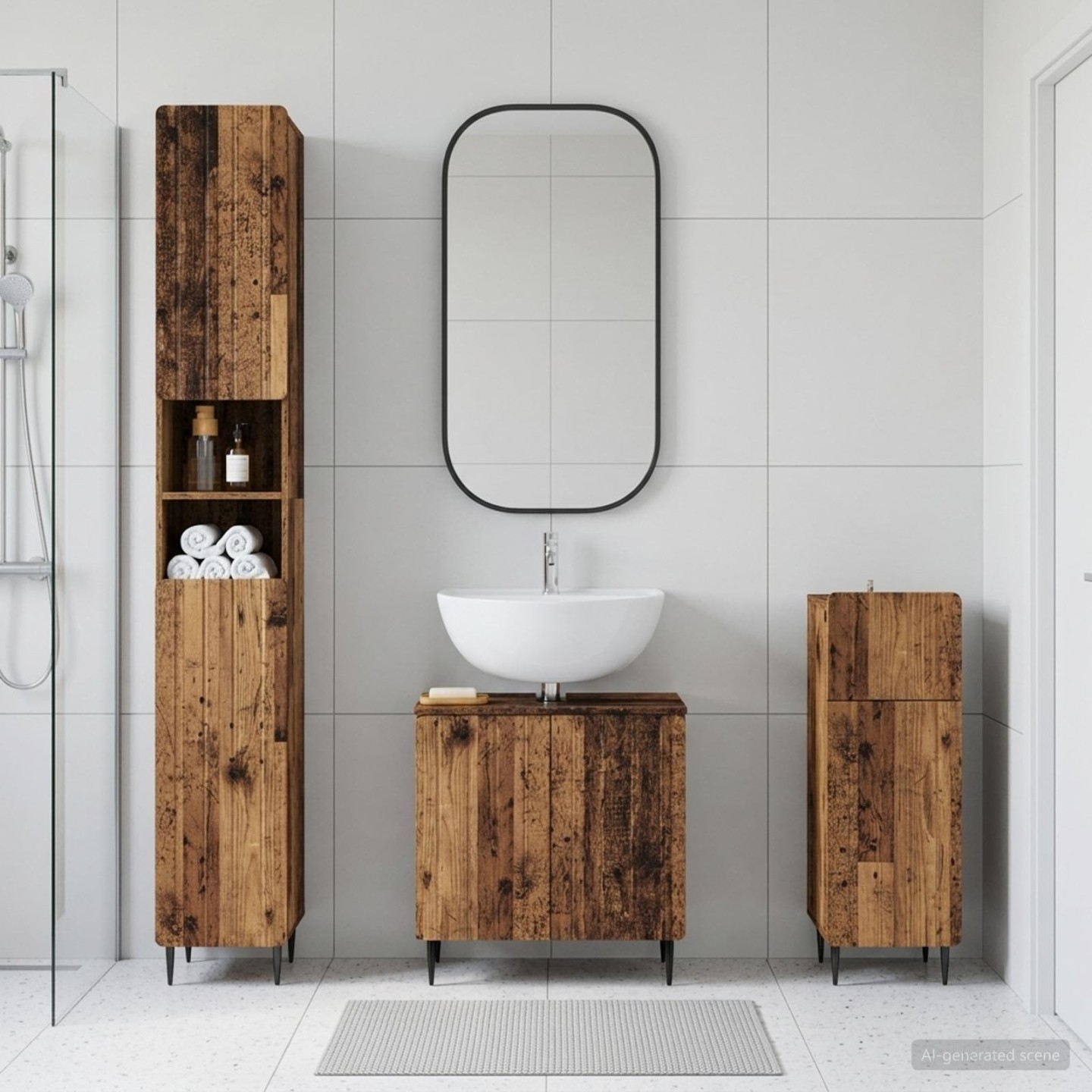 Ensemble de meuble de salle de bain 3 pièces ZWOLLE Bois ancien