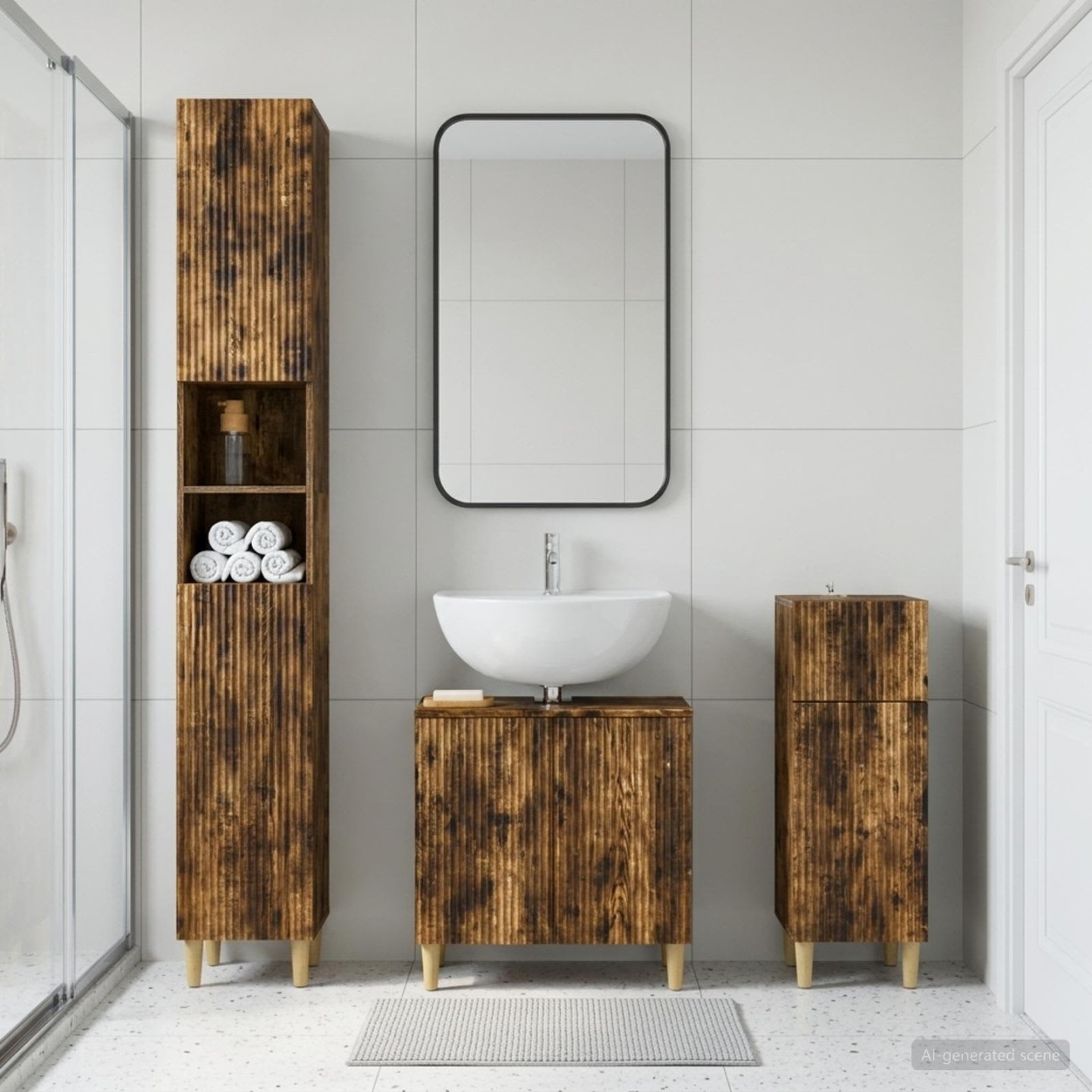 Ensemble de meuble de salle de bain 3 pièces ARNHEM Chêne fumé
