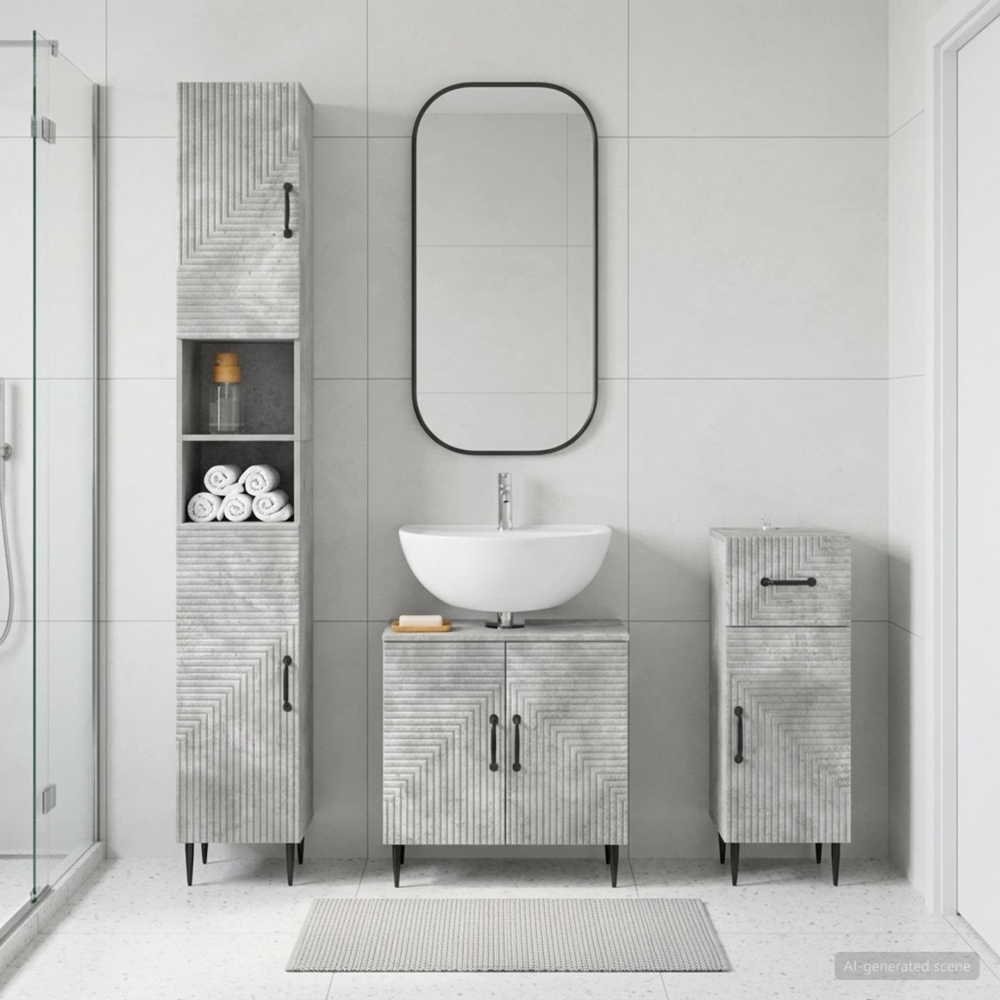 Ensemble de meuble de salle de bain 3 pièces HAARLEM Gris béton