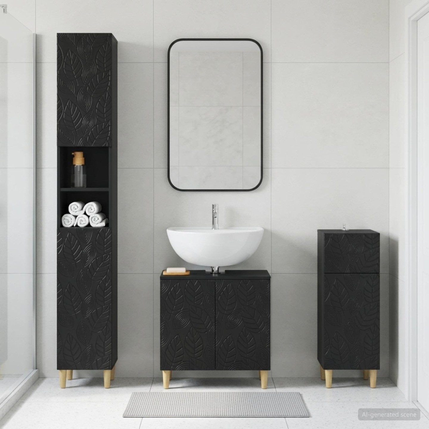Ensemble de meuble de salle de bain 3 pièces DELFT Noir