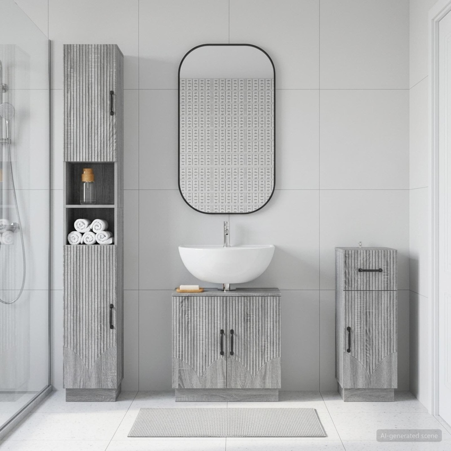 Ensemble de meuble de salle de bain 3 pièces HOORN Sonoma gris
