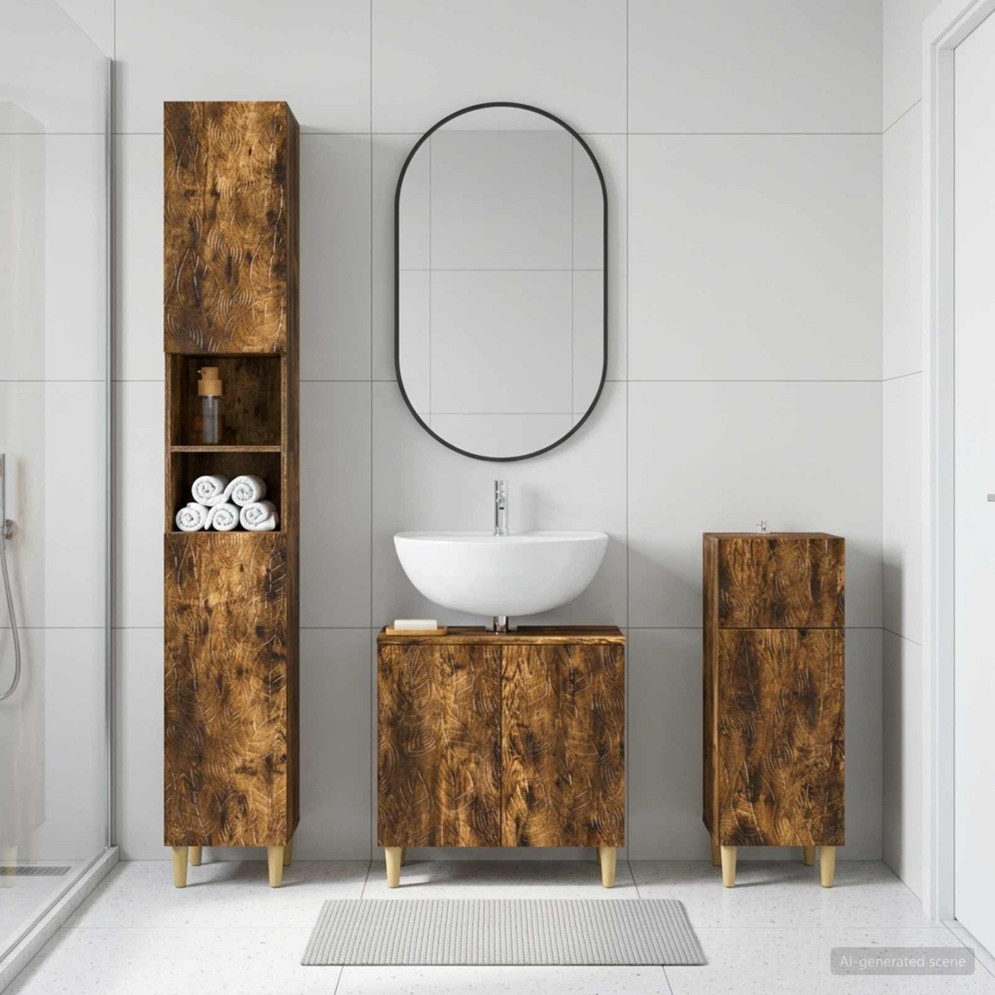 Ensemble de meuble de salle de bain 3 pièces DELFT Chêne fumé