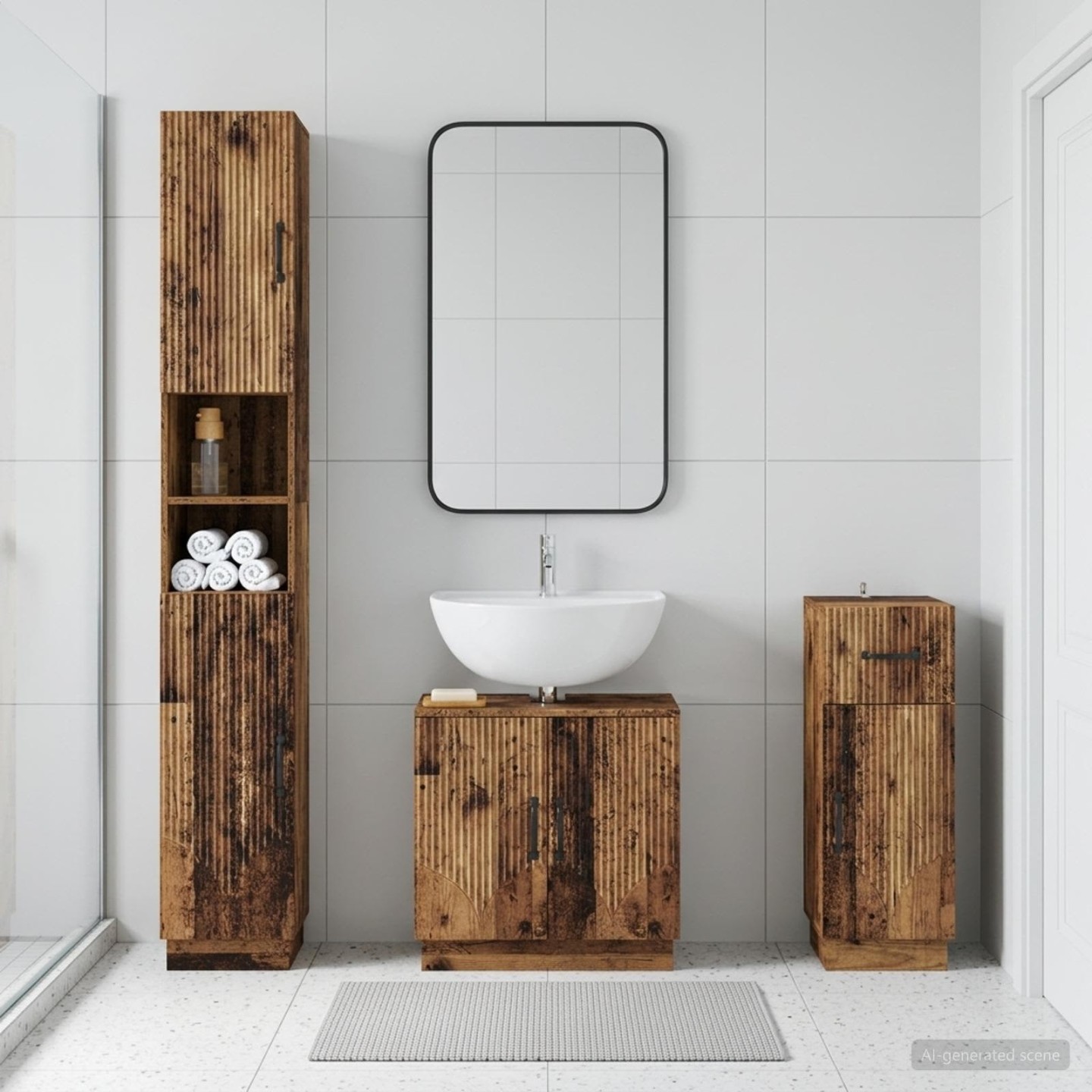 Ensemble de meuble de salle de bain 3 pièces HOORN Bois ancien