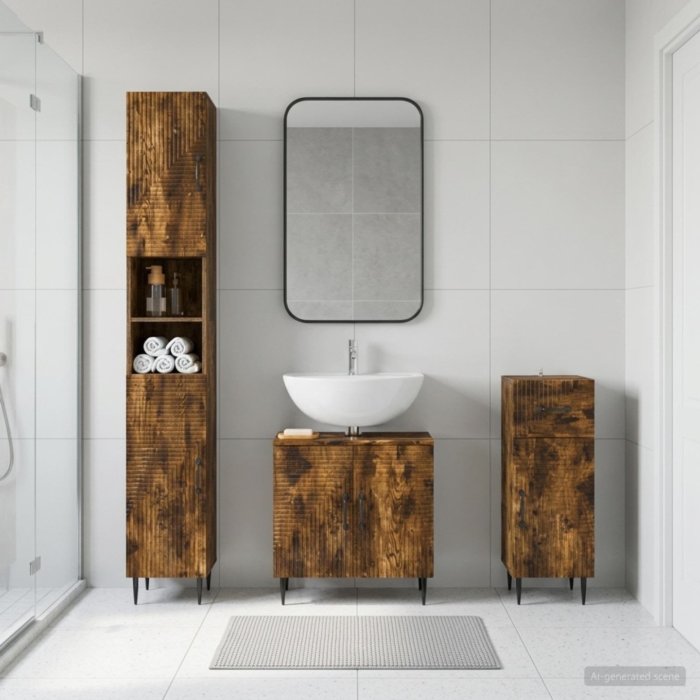 Ensemble de meuble de salle de bain 3 pièces HAARLEM Chêne fumé
