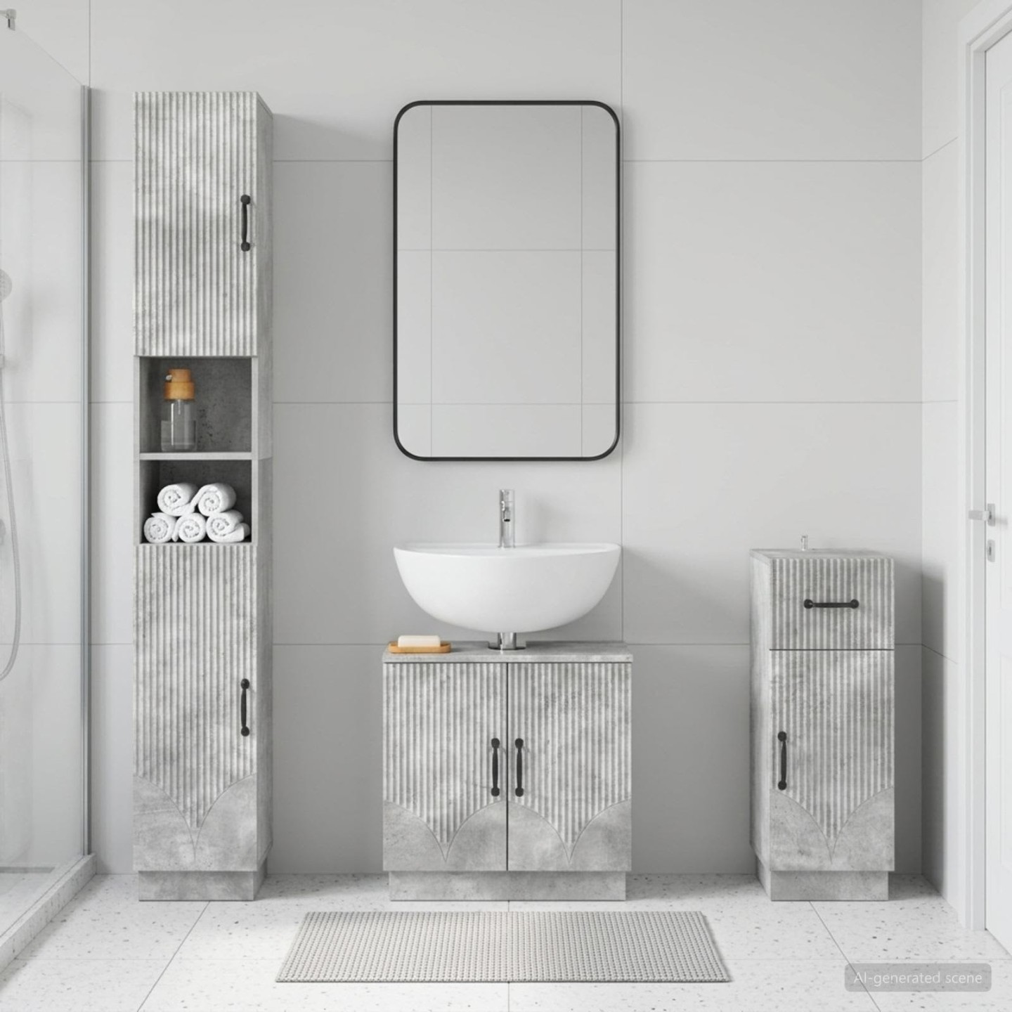Ensemble de meuble de salle de bain 3 pièces HOORN Gris béton