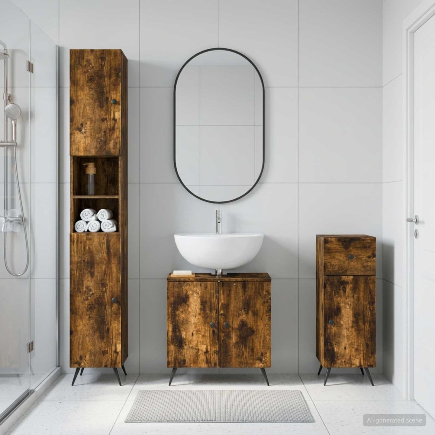 Ensemble de meuble de salle de bain 3 pièces BREDA Chêne fumé