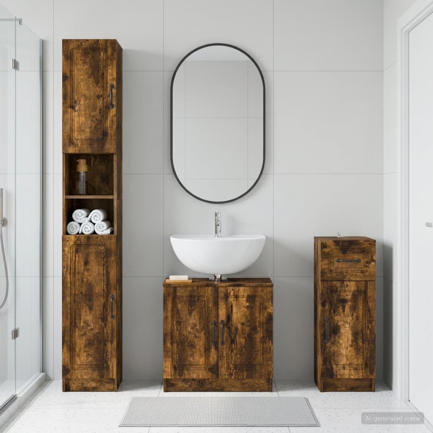 Ensemble de meuble de salle de bain 3 pièces UTRECHT Chêne fumé