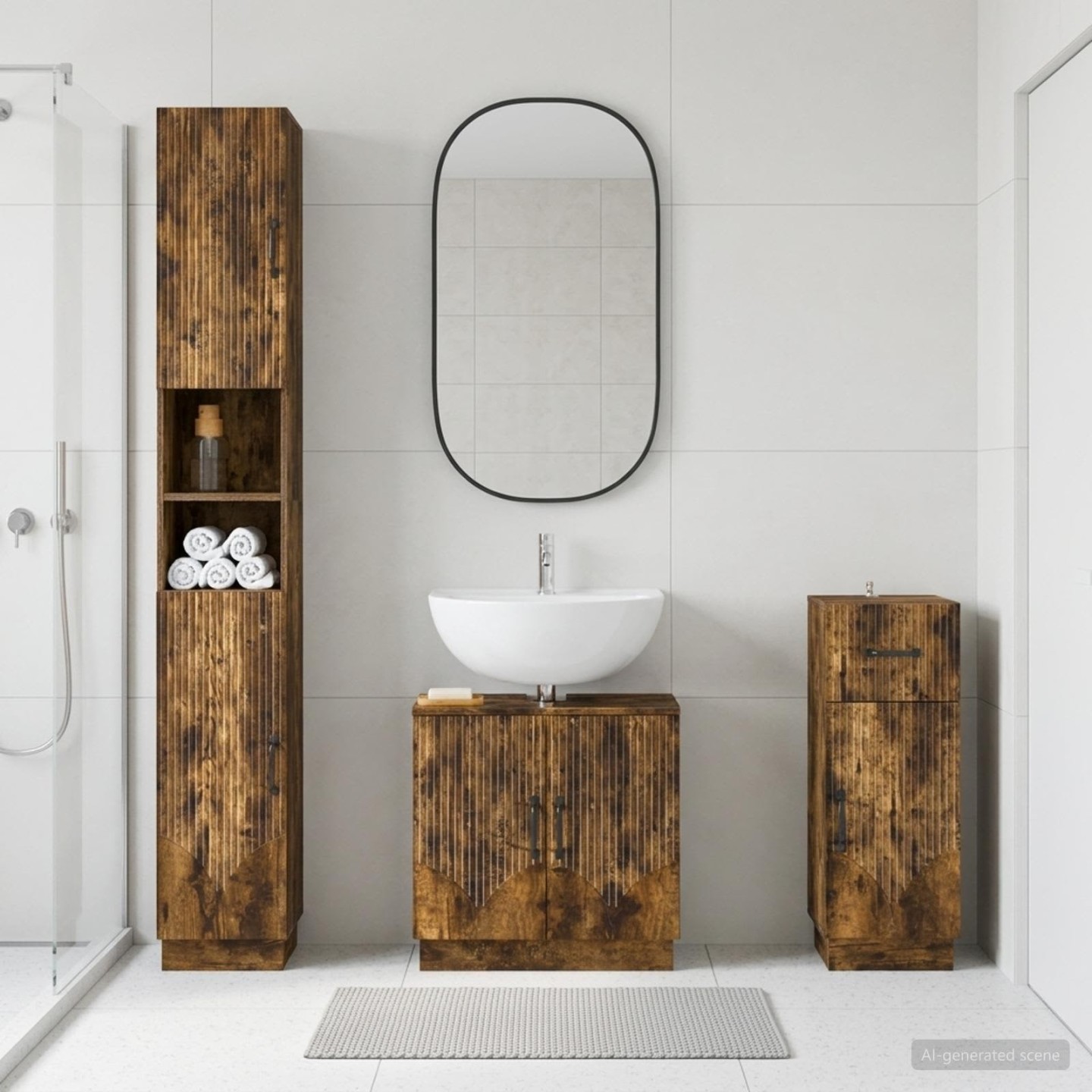 Ensemble de meuble de salle de bain 3 pièces HOORN Chêne fumé