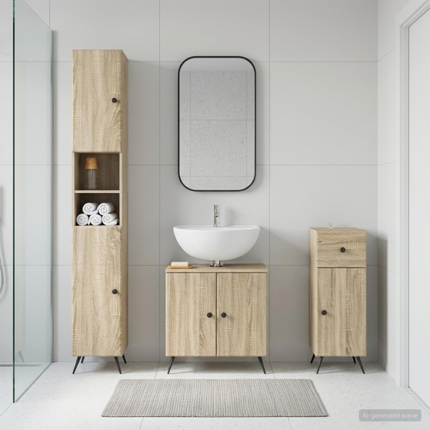 Ensemble de meuble de salle de bain 3 pièces BREDA Chêne Sonoma