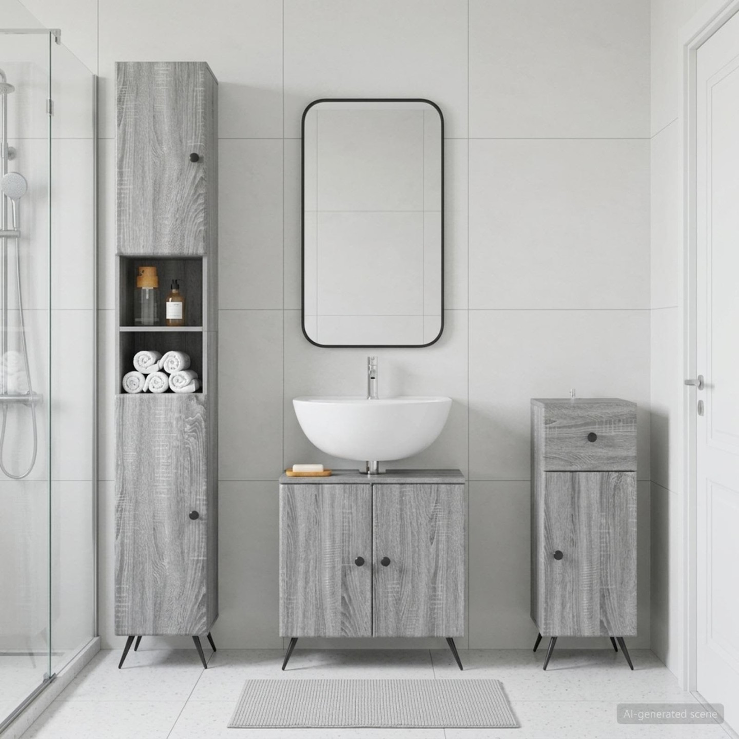 Ensemble de meuble de salle de bain 3 pièces BREDA Sonoma gris