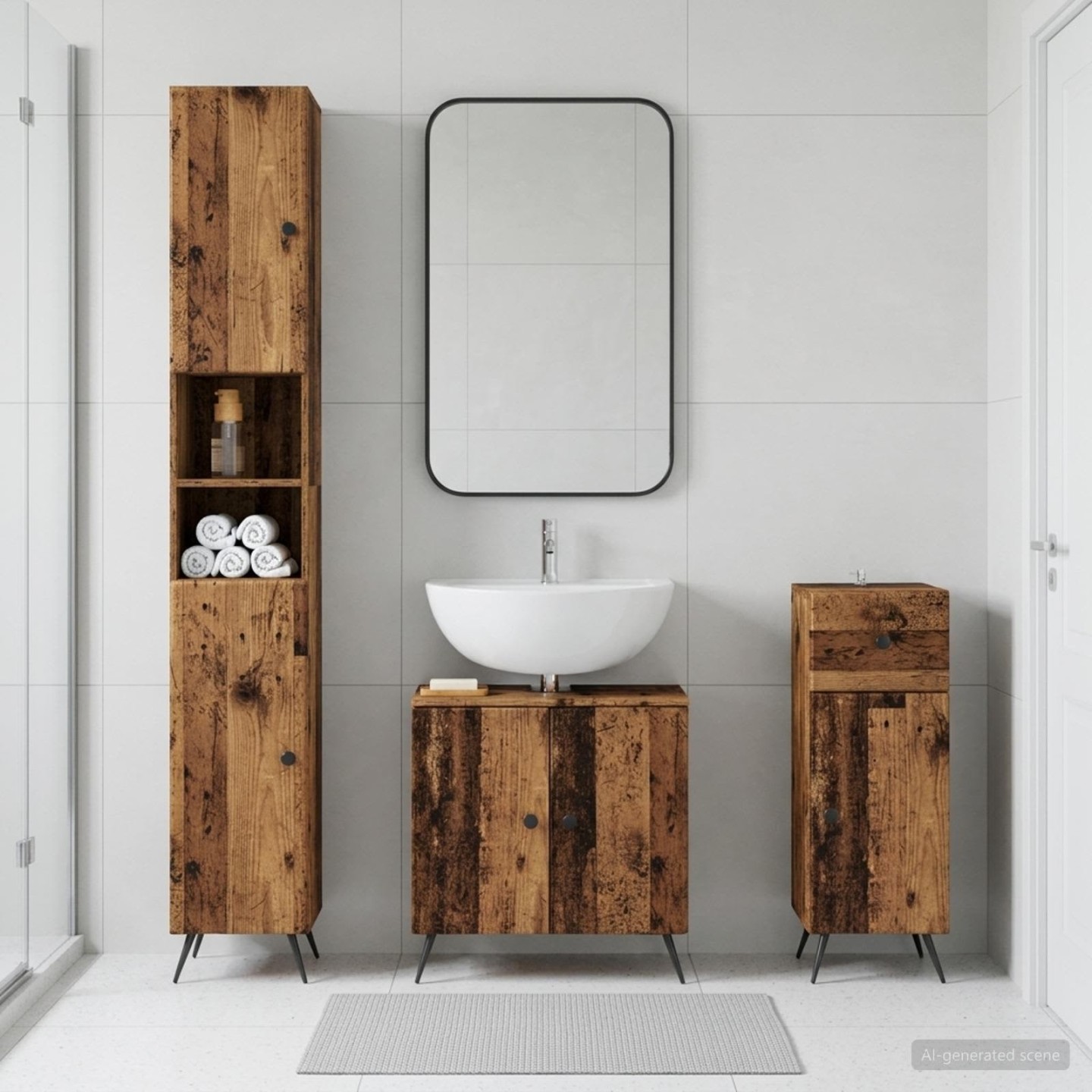 Ensemble de meuble de salle de bain 3 pièces BREDA Bois ancien