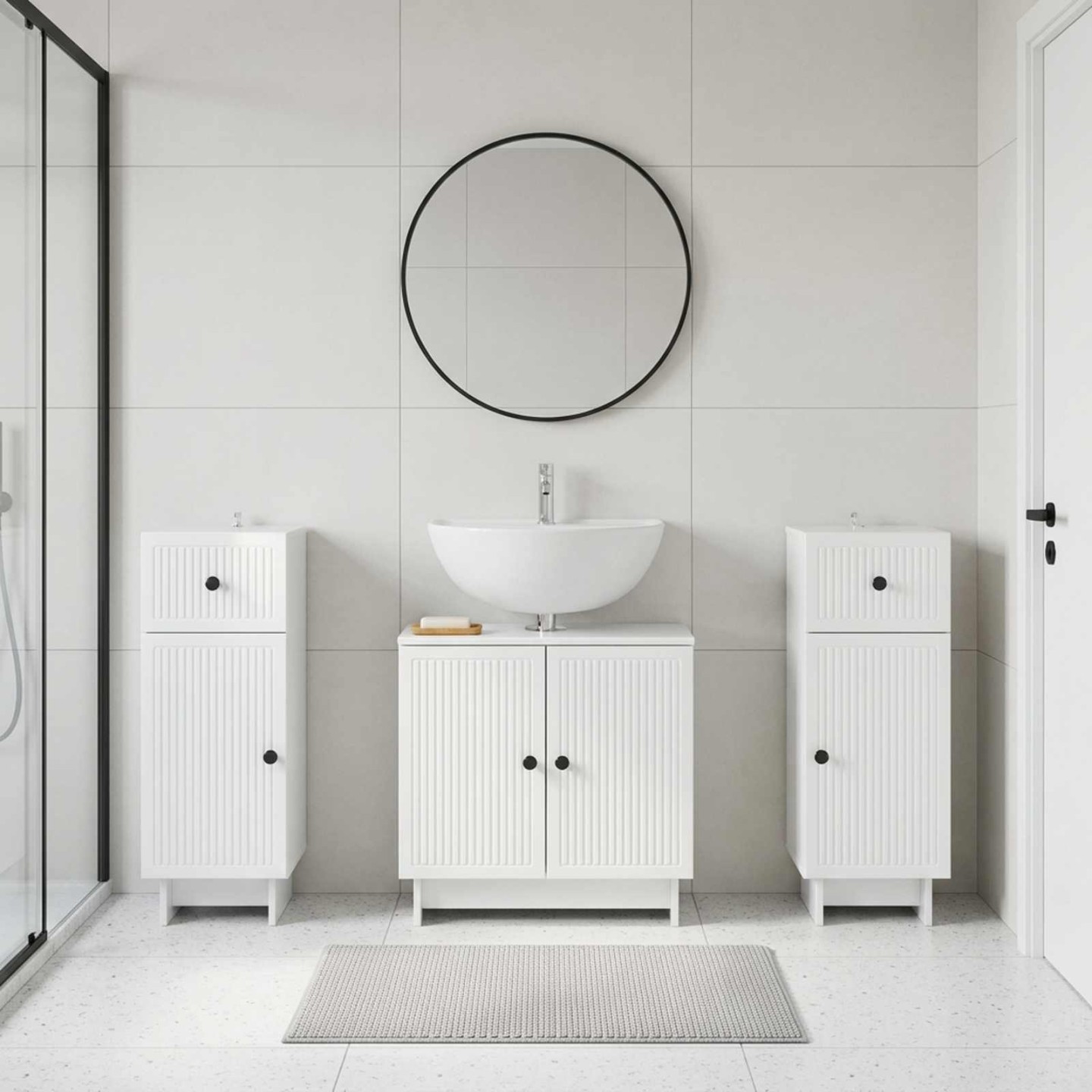 Ensemble de meuble de salle de bain 3 pièces EDE Blanc brillant