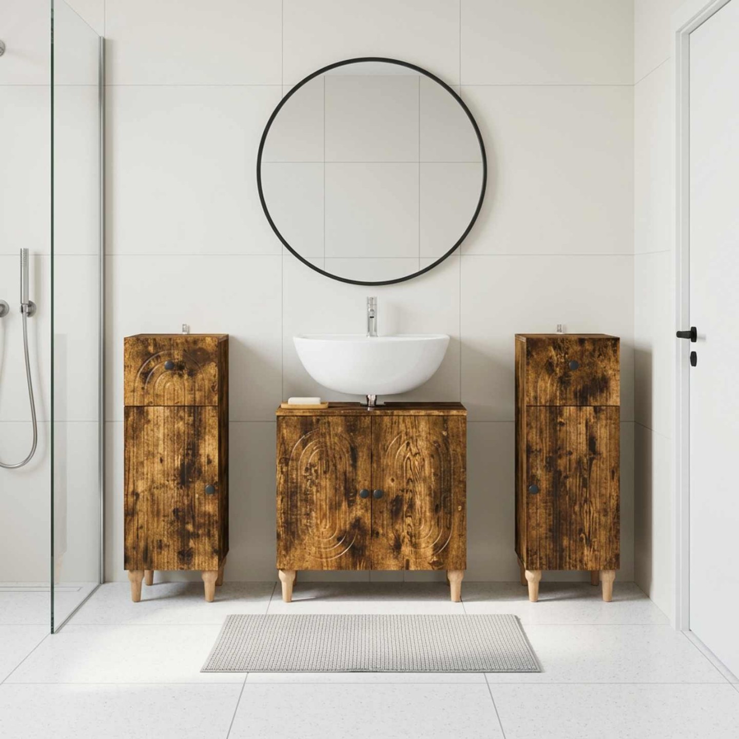 Ensemble de meuble de salle de bain 3 pièces ALKMAAR Chêne fumé