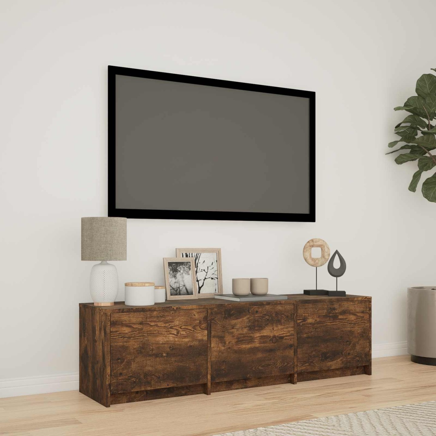 TV Cabinet with LED 140 x 34 x 40 cm Chêne fumé