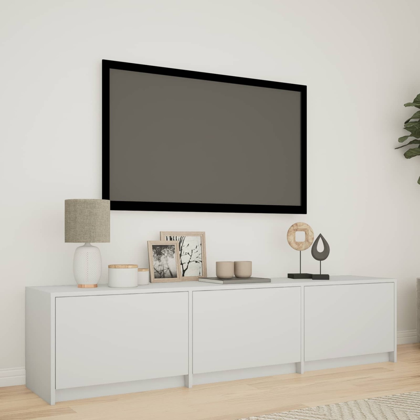 TV Cabinet with LED 165 x 34 x 40 cm Blanc Bois d’ingénierie