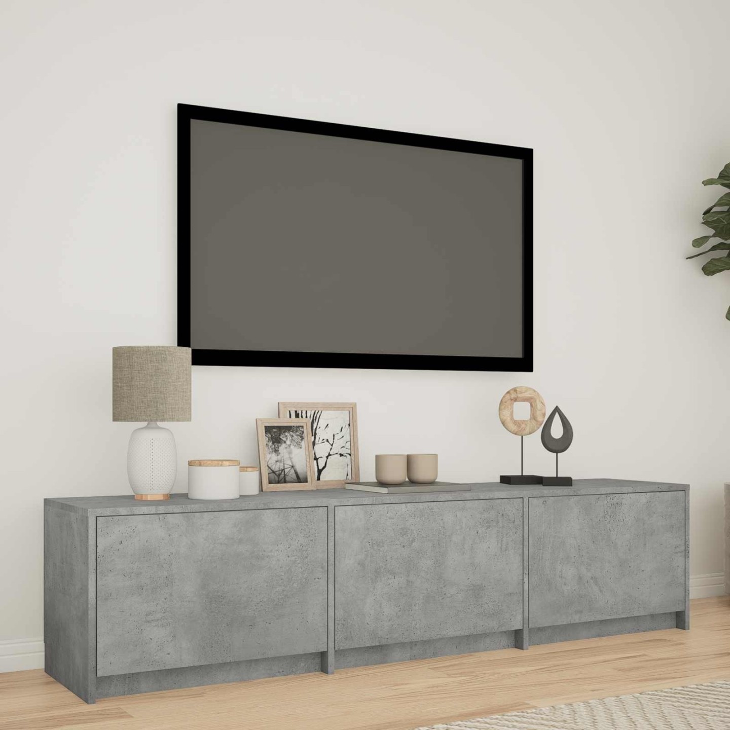 TV Cabinet with LED 165x34x40 cm Gris béton Bois d’ingénierie
