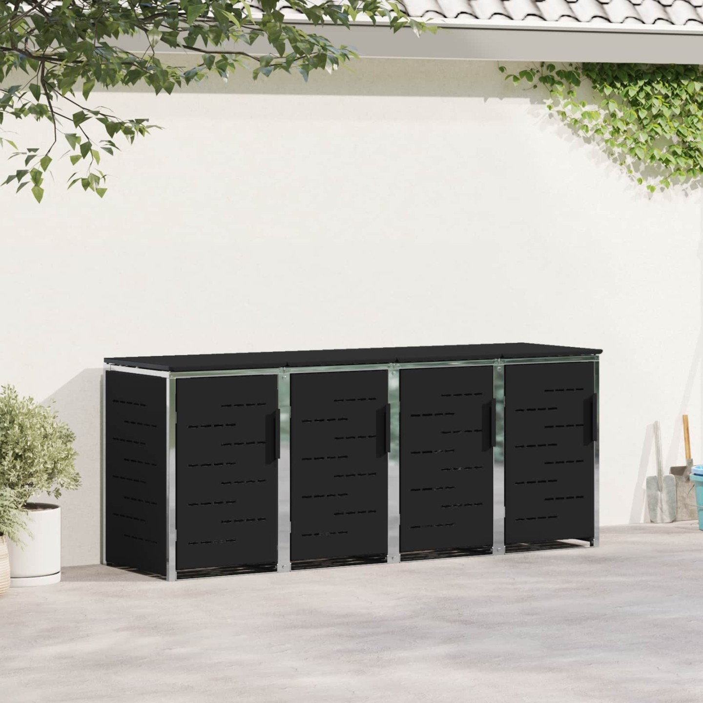 Stockage de bac à déchets for 4 Bins 240L Acier inoxydable Noir