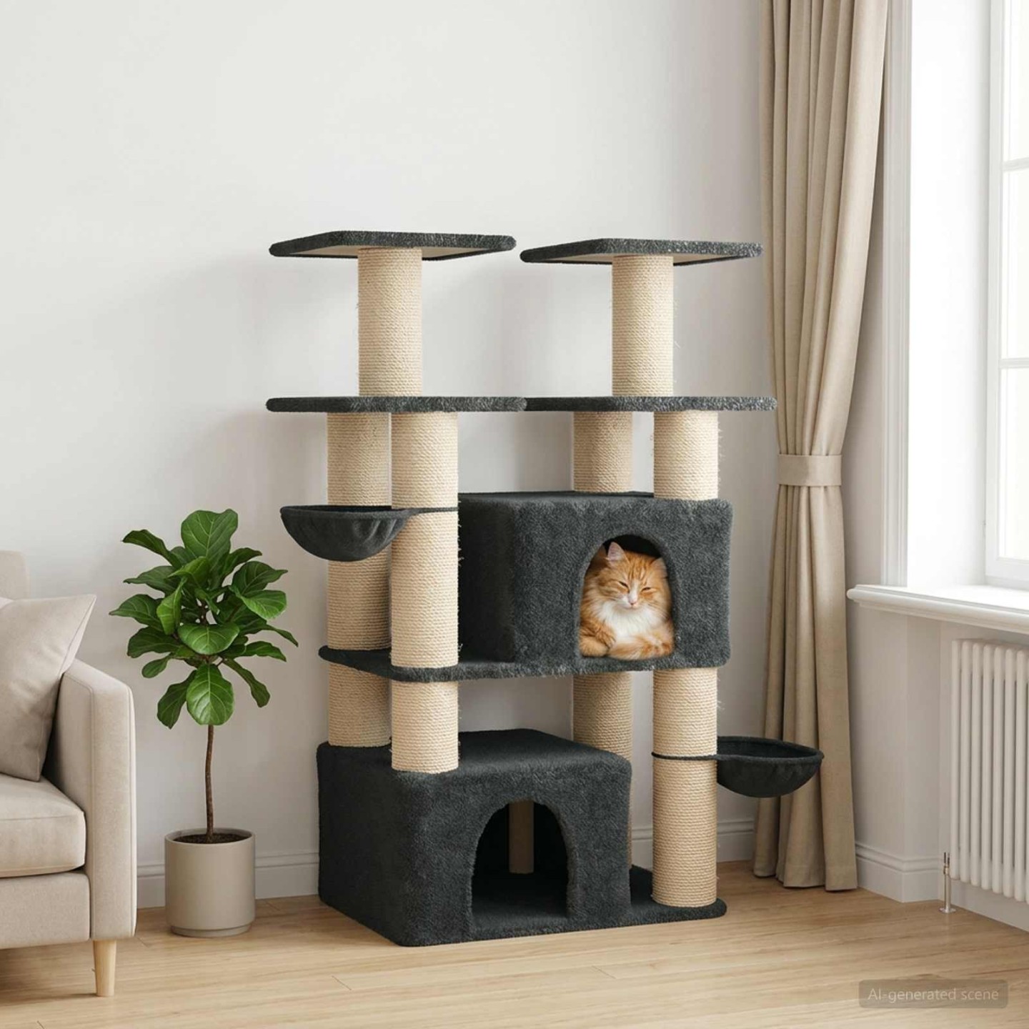 Arbre à chat avec poteaux à griffer en sisal Gris foncé 147 cm