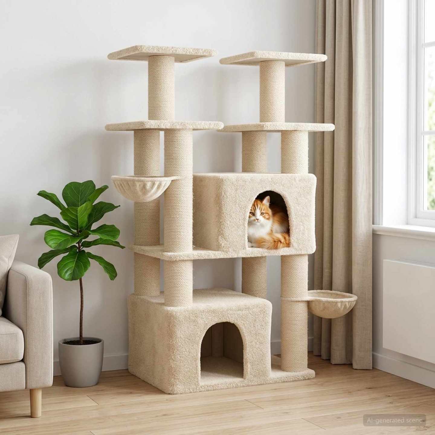 Arbre à chat avec poteaux à griffer en sisal Crème 147 cm 2 pc