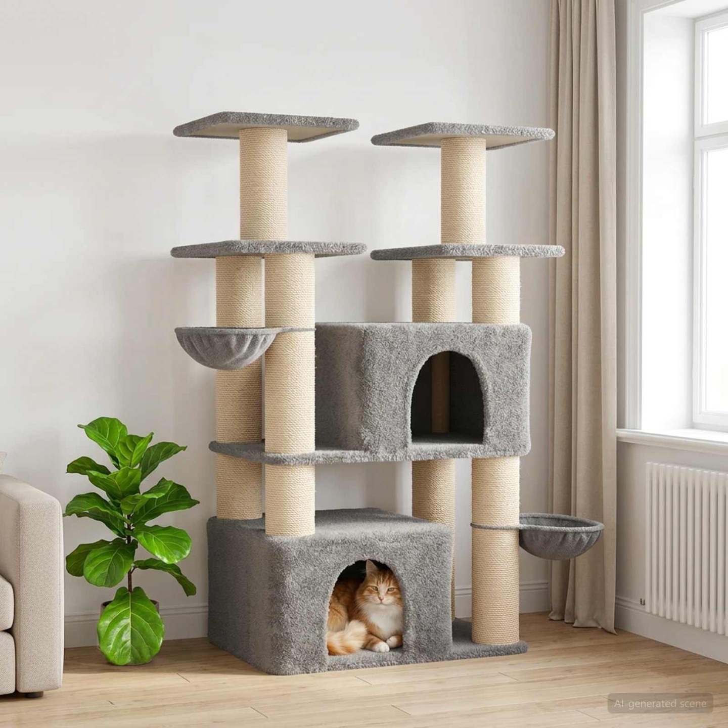 Arbre à chat avec poteaux à griffer en sisal Gris clair 147 cm