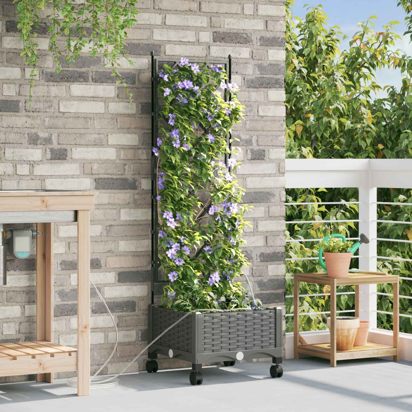 Porte-plante de jardin avec irrigation et roues Gris clair PP