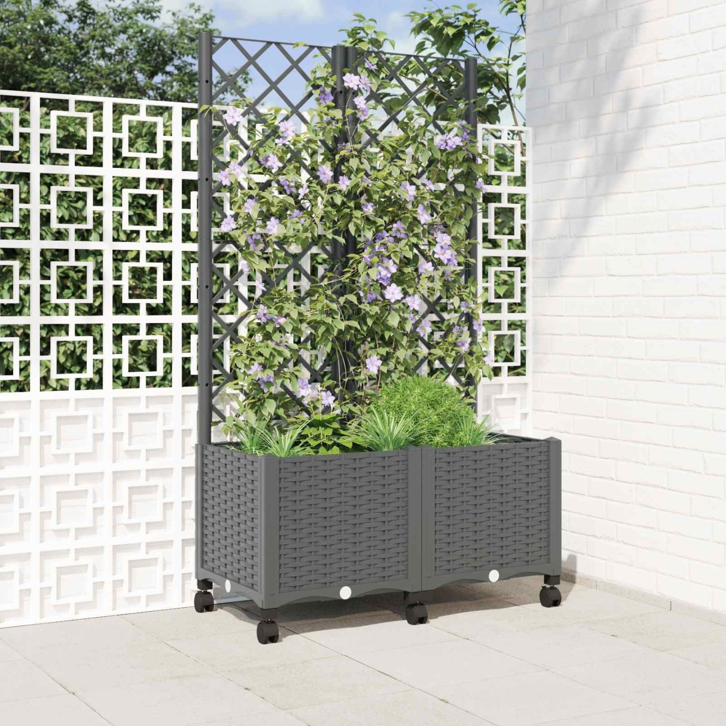Bac de jardin avec treillis et roues Gris clair PP