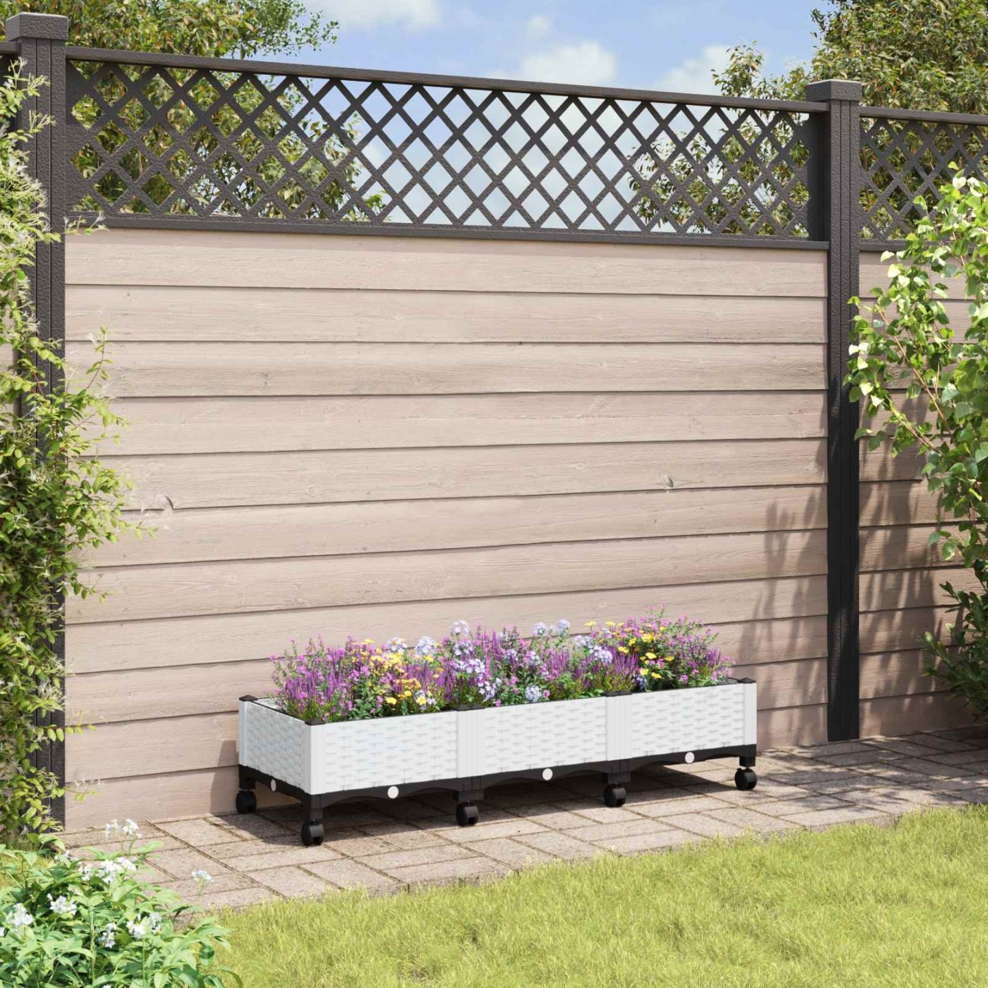 Jardinière avec Roues Blanc 120 x 40 x 29 cm PP